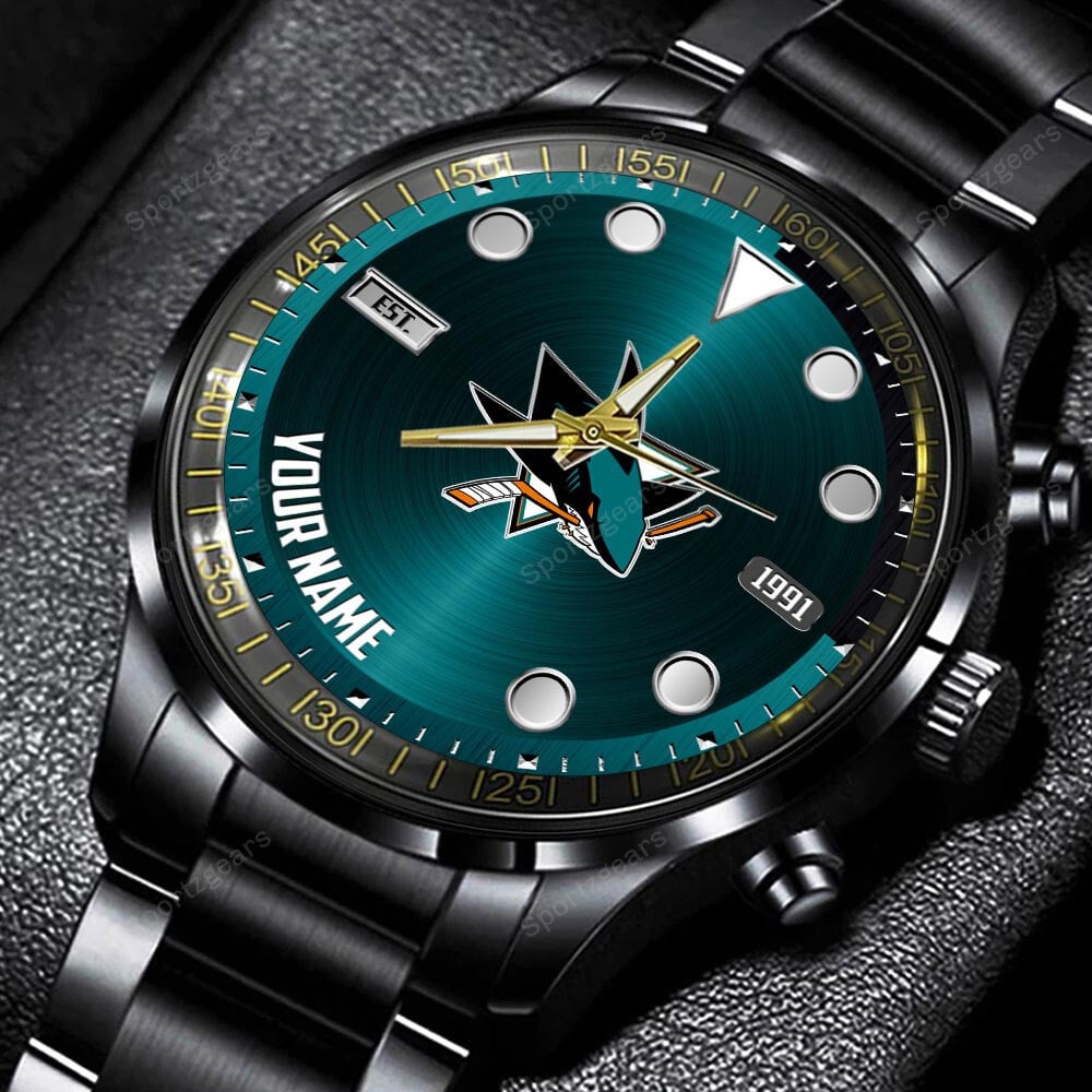 jwfancy san jose sharks nhl personalized new black hand watch gift for fans fqorg