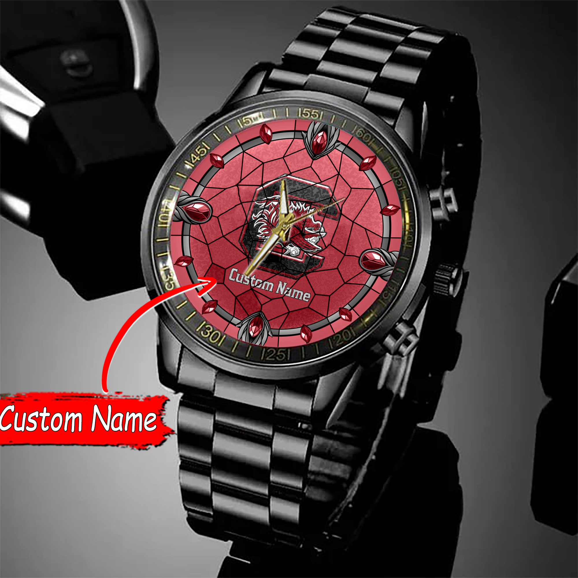 jwfancy south carolina gamecocks ncaa personalized black stainless steel watch gift for fan loszi