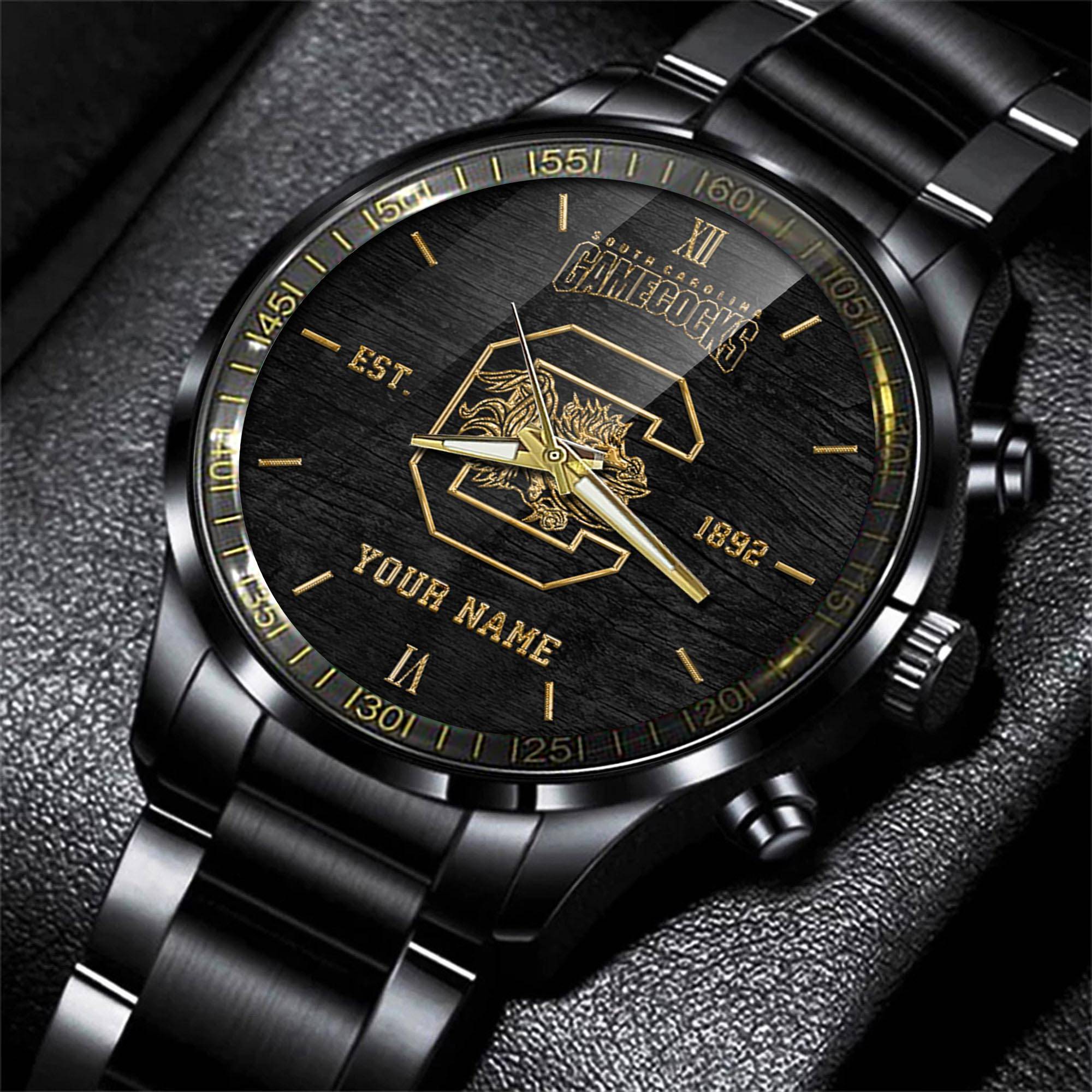 jwfancy south carolina gamecocks ncaa personalized black style hand watch gifts for fan 03rp2