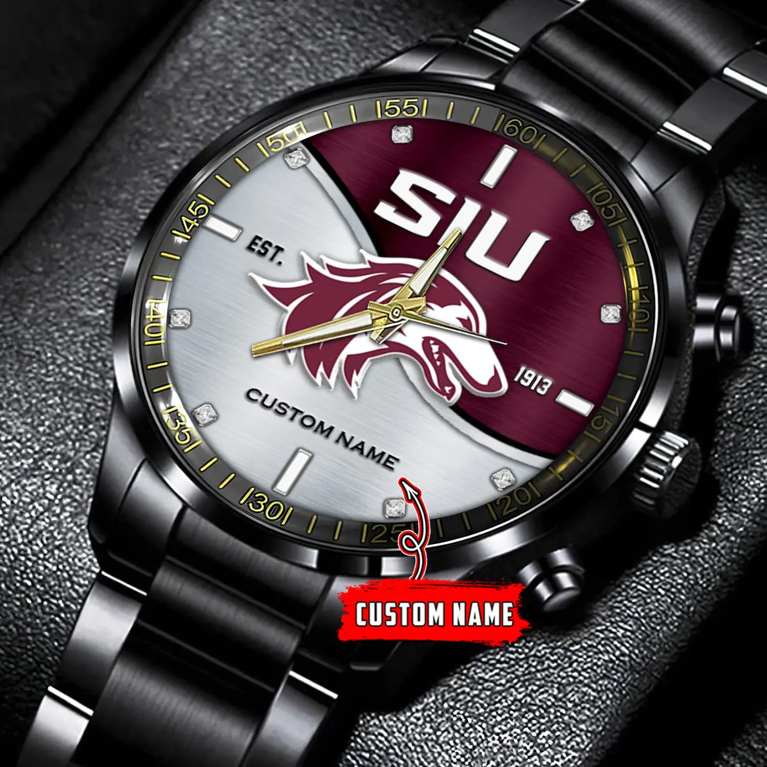 jwfancy southern illinois salukis ncaa personalized black stainless steel watch gift for fans qnrln