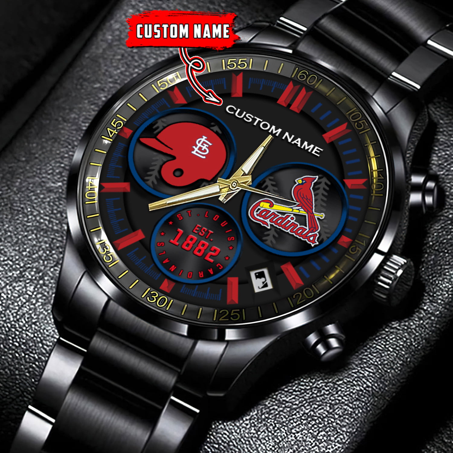 jwfancy st louis cardinals mlb personalized black stainless steel watch for fan w3d8y