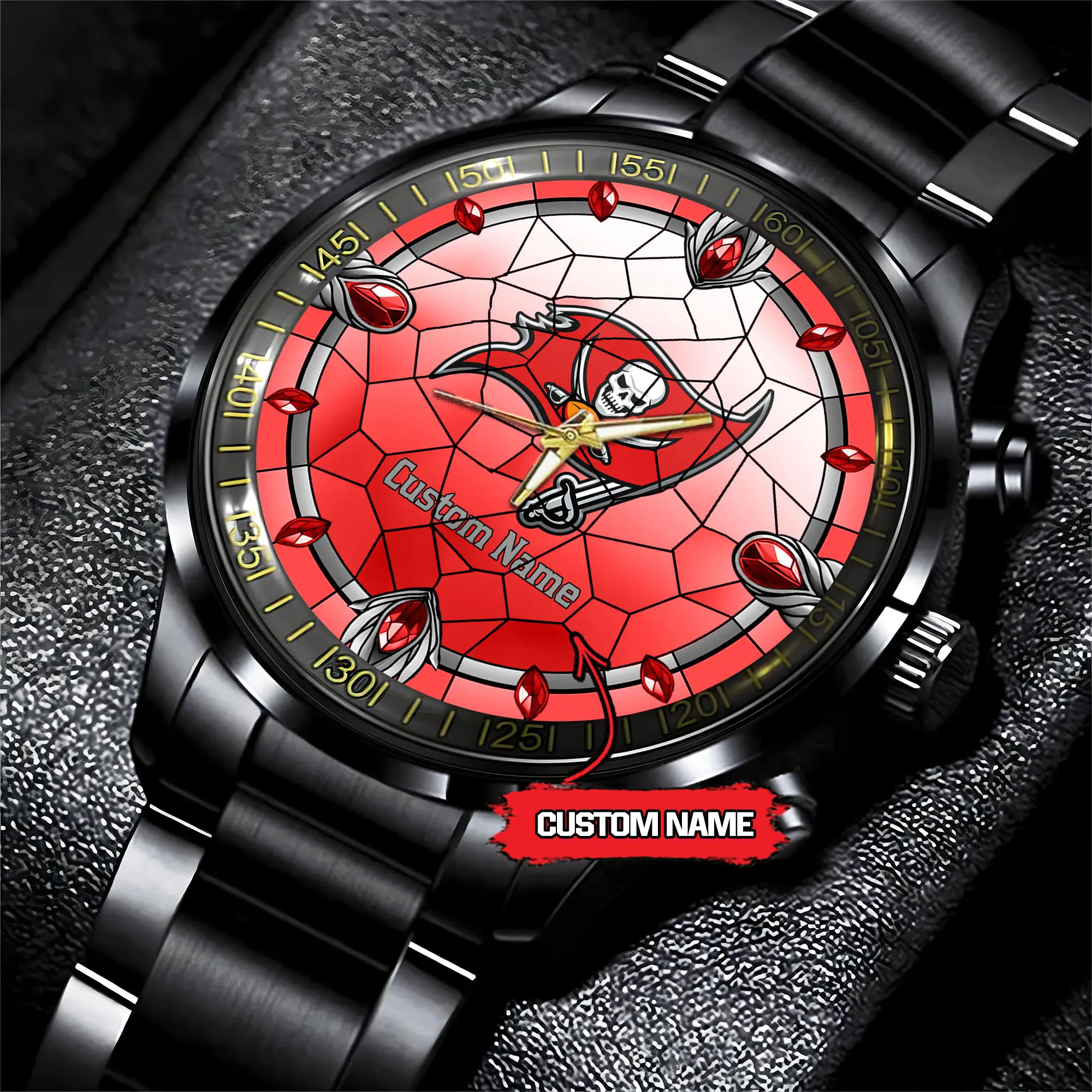 jwfancy tampa bay buccaneers nfl personalized black stainless steel watch gift for fan c6elq