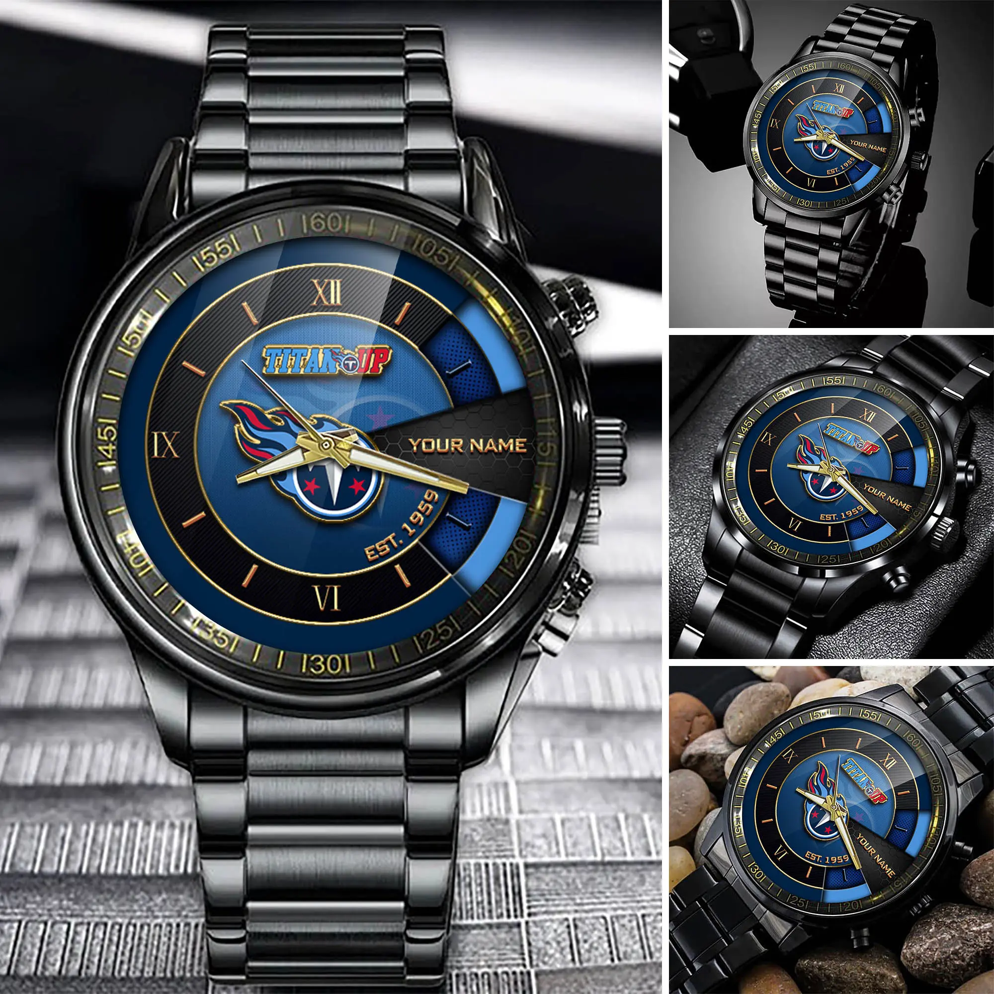 jwfancy tennessee titans nfl black fashion watch customize your name fan gifts qbpsp