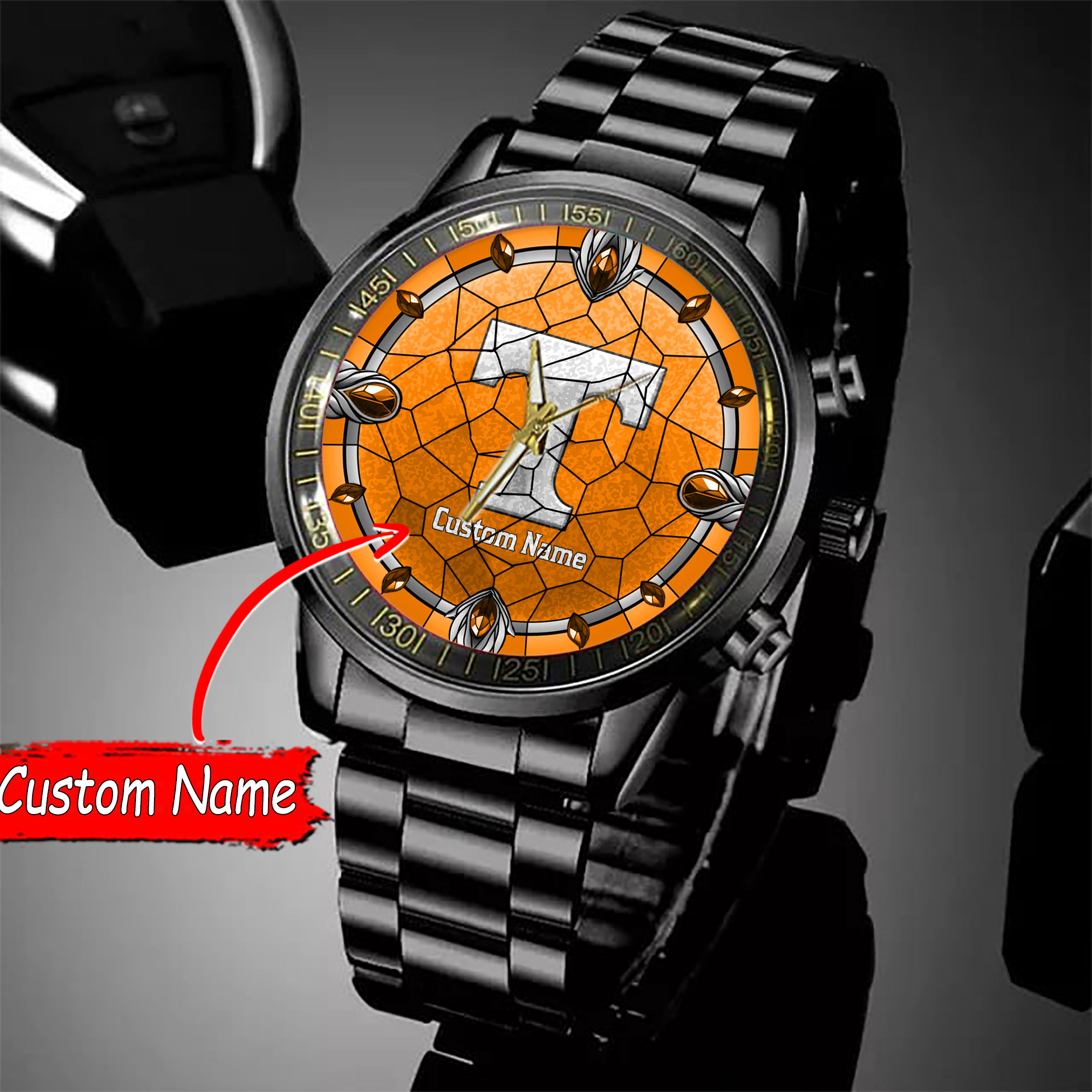 jwfancy tennessee volunteers ncaa personalized black stainless steel watch gift for fan l1mbn