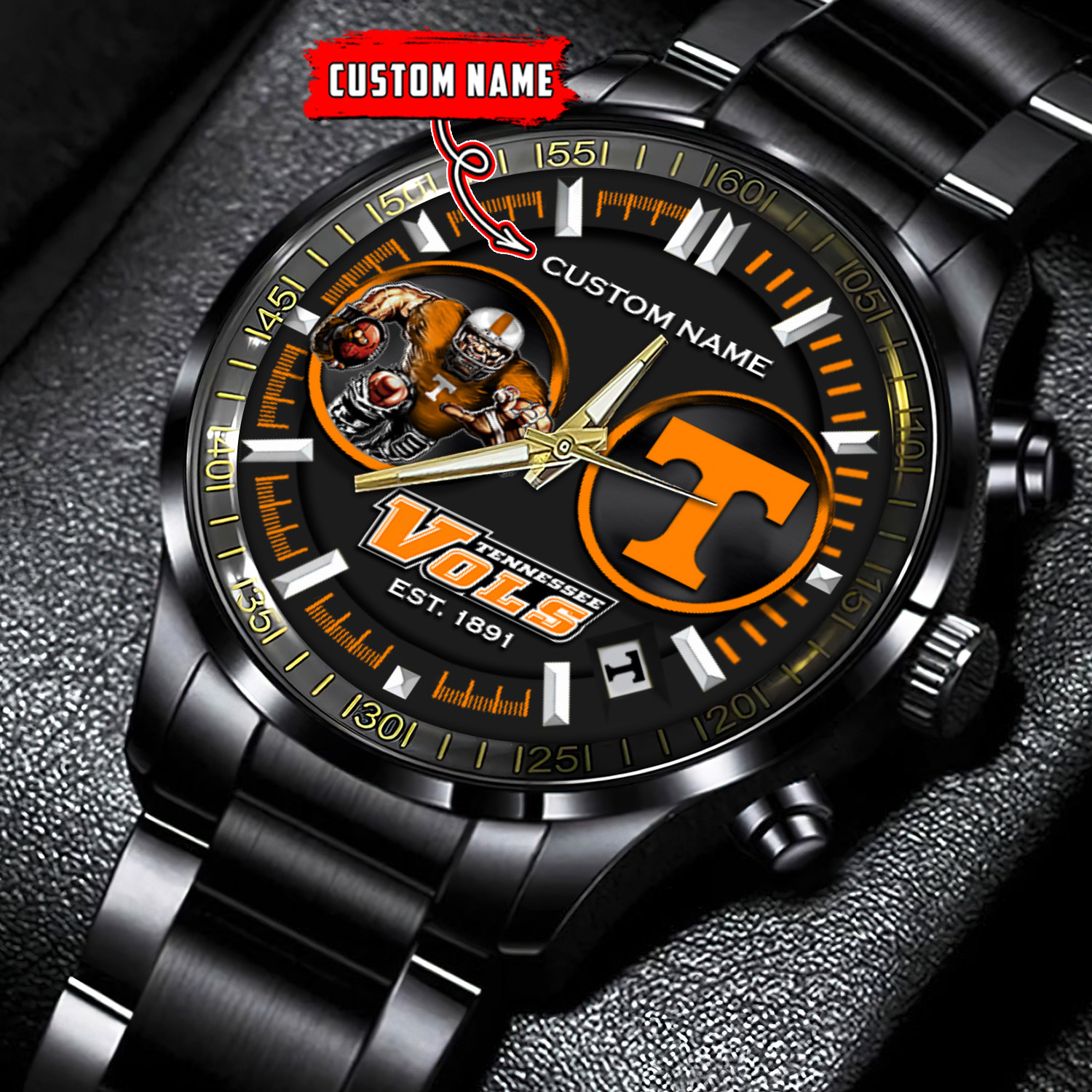jwfancy tennessee volunteers ncaa personalized black stainless steel watch gift for fans quym9