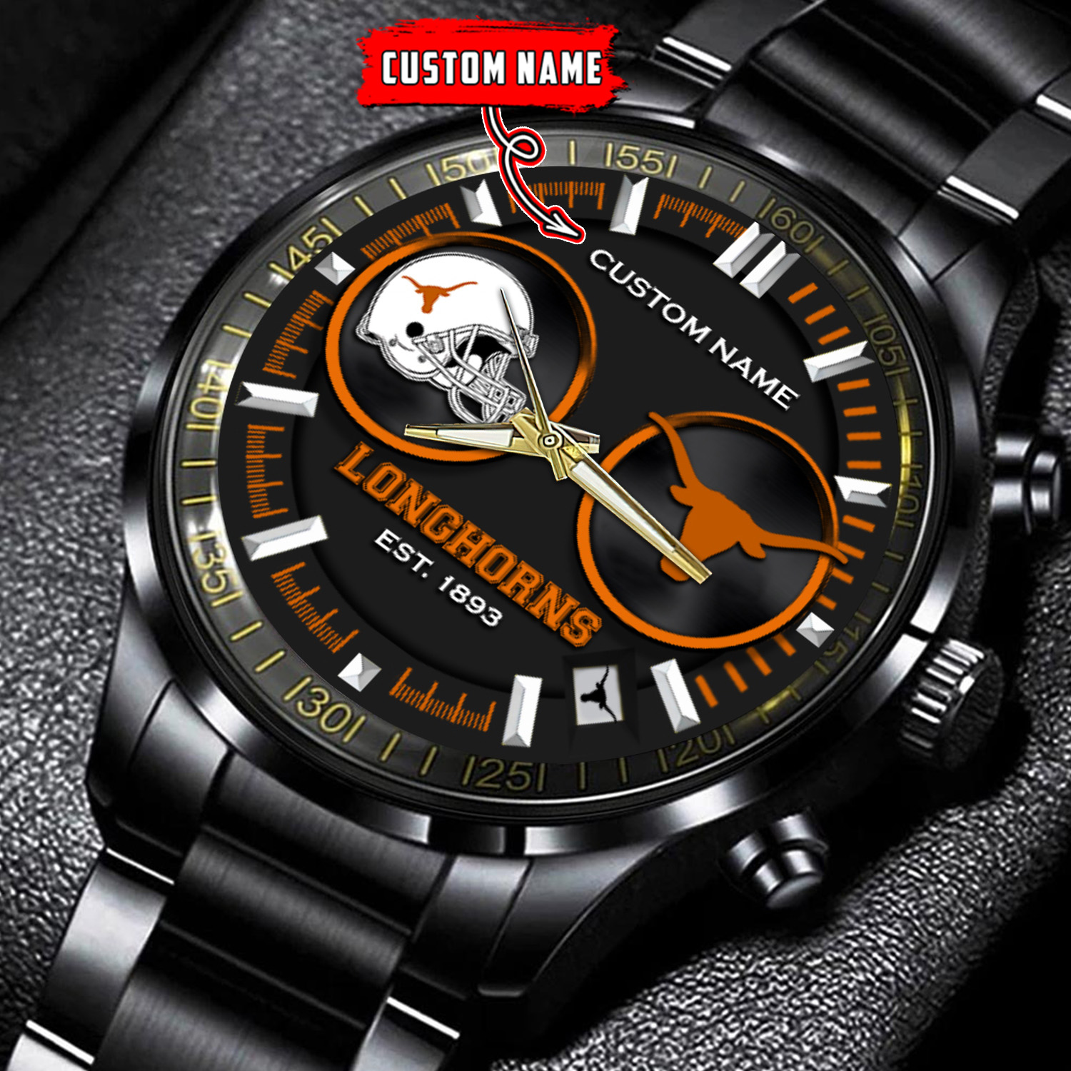 jwfancy texas longhorns ncaa personalized black stainless steel watch gift for fans vg9hk