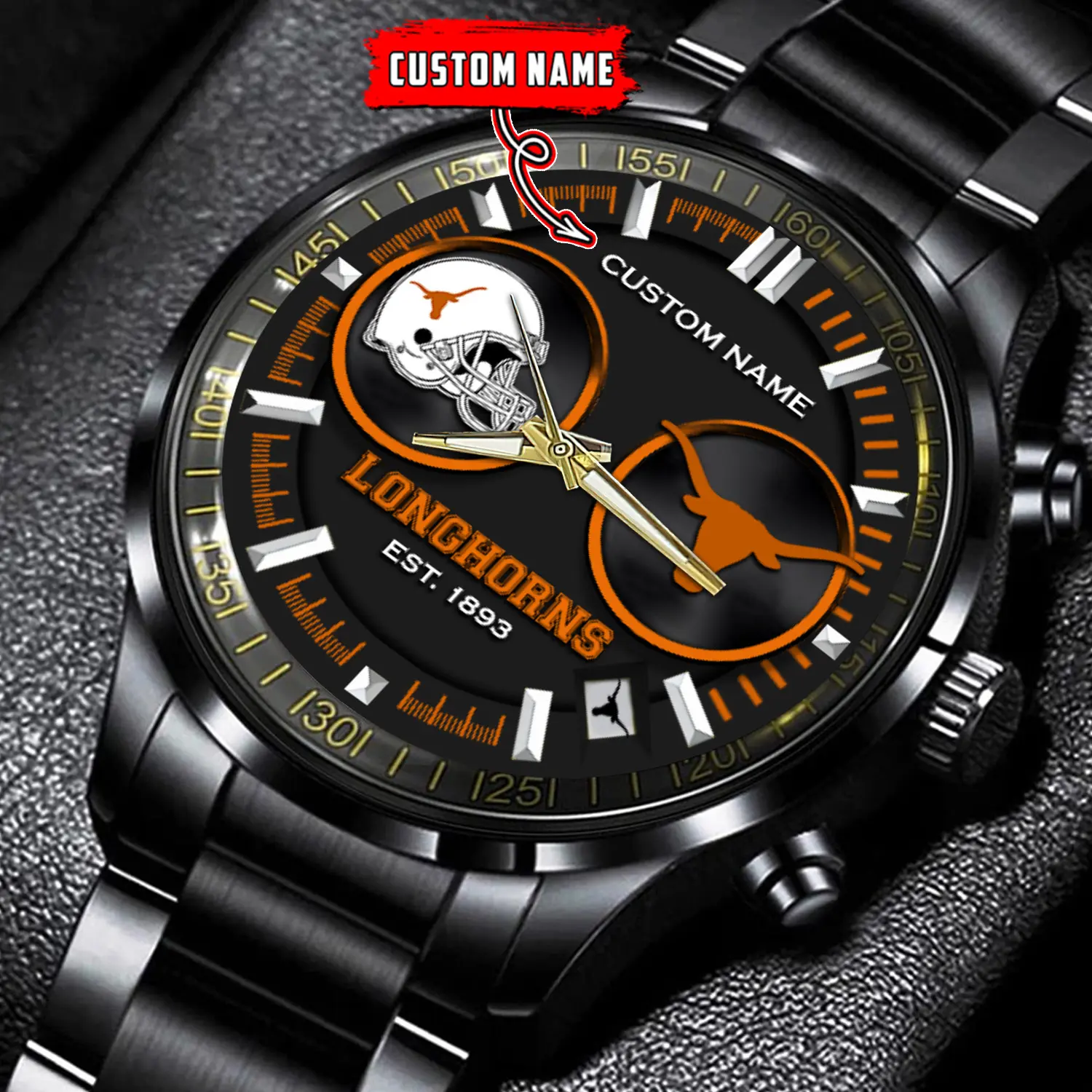 jwfancy texas longhorns ncaa personalized black stainless steel watch gift for fans vg9hk