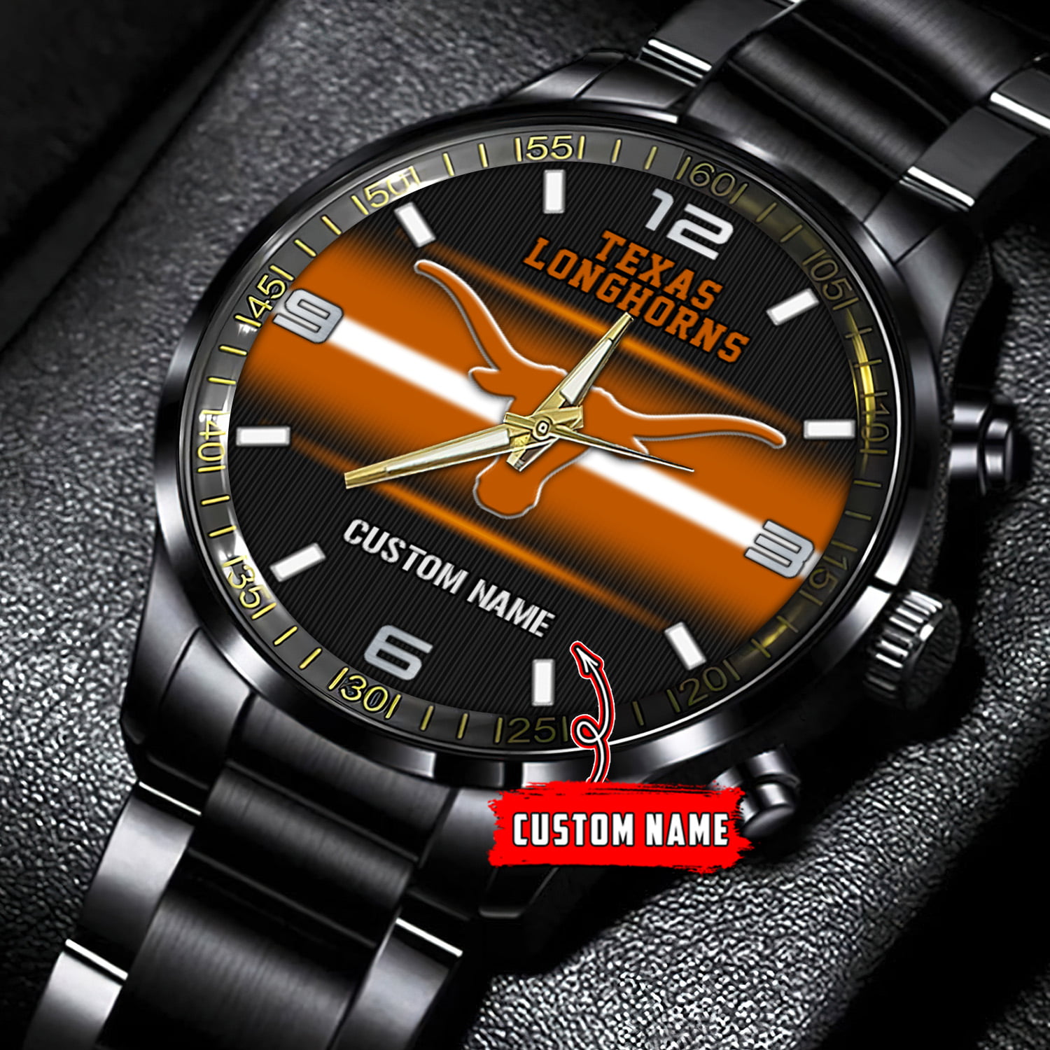 jwfancy texas longhorns ncaa personalized black stainless steel watch gift for fans xqaly