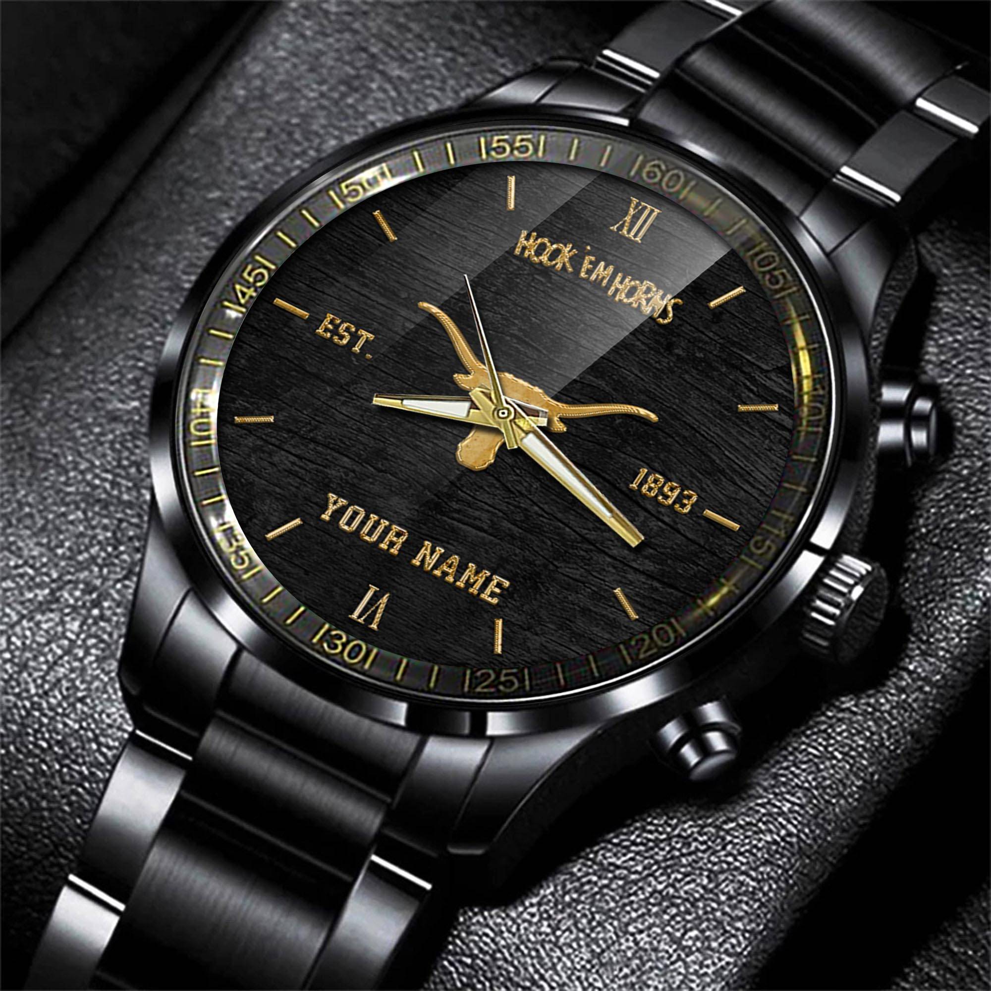 jwfancy texas longhorns ncaa personalized black style hand watch gifts for fan 3kzen