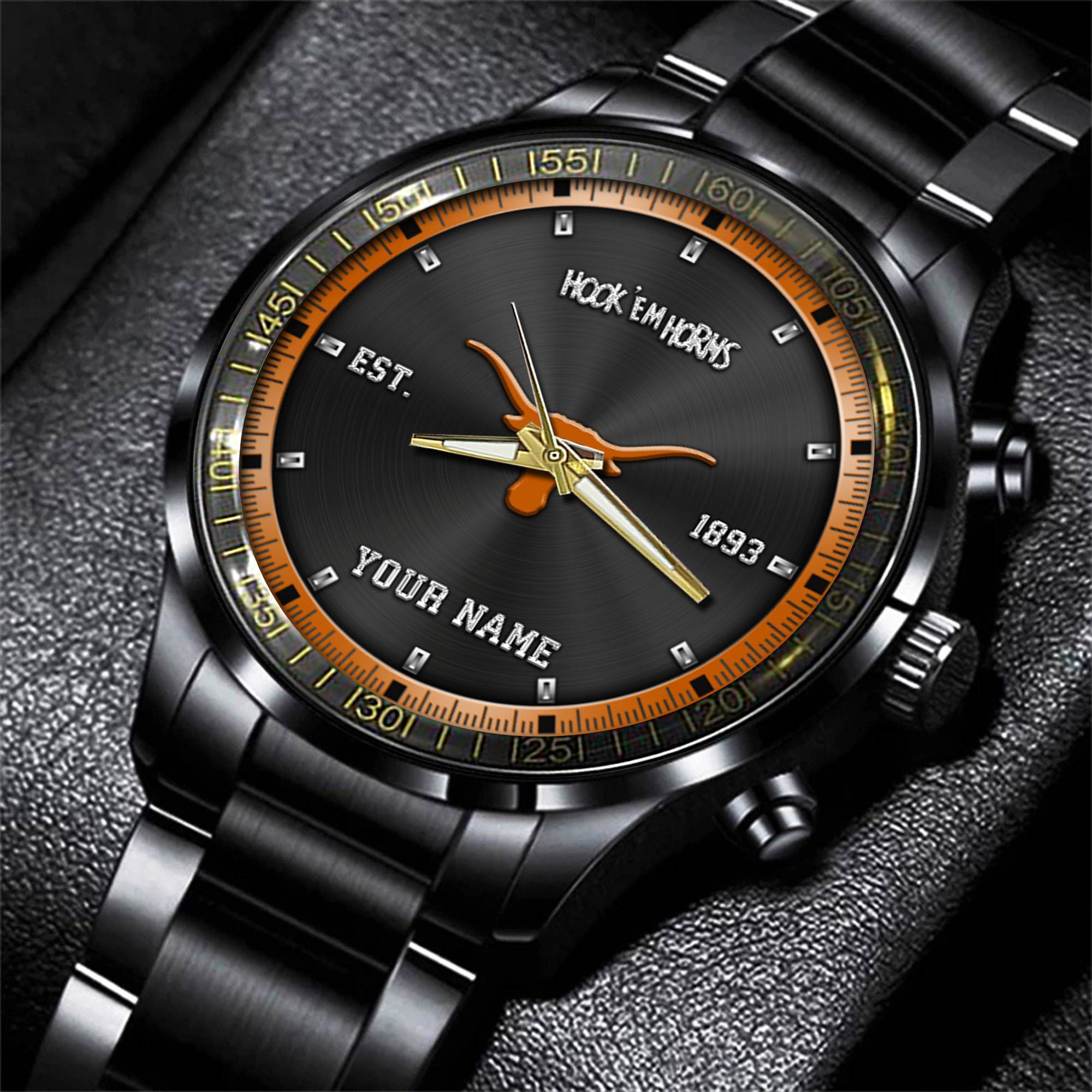 jwfancy texas longhorns ncaa personalized black style hand watch gifts for fan 4clbe