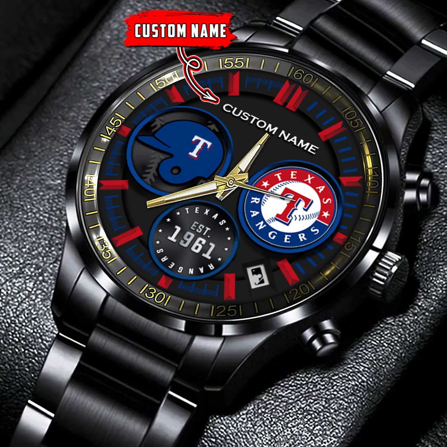 jwfancy texas rangers mlb personalized black stainless steel watch for fan qmyjq
