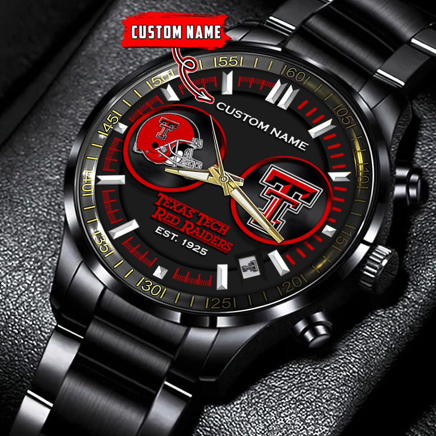 jwfancy texas tech red raiders ncaa personalized black stainless steel watch gift for fans edndk