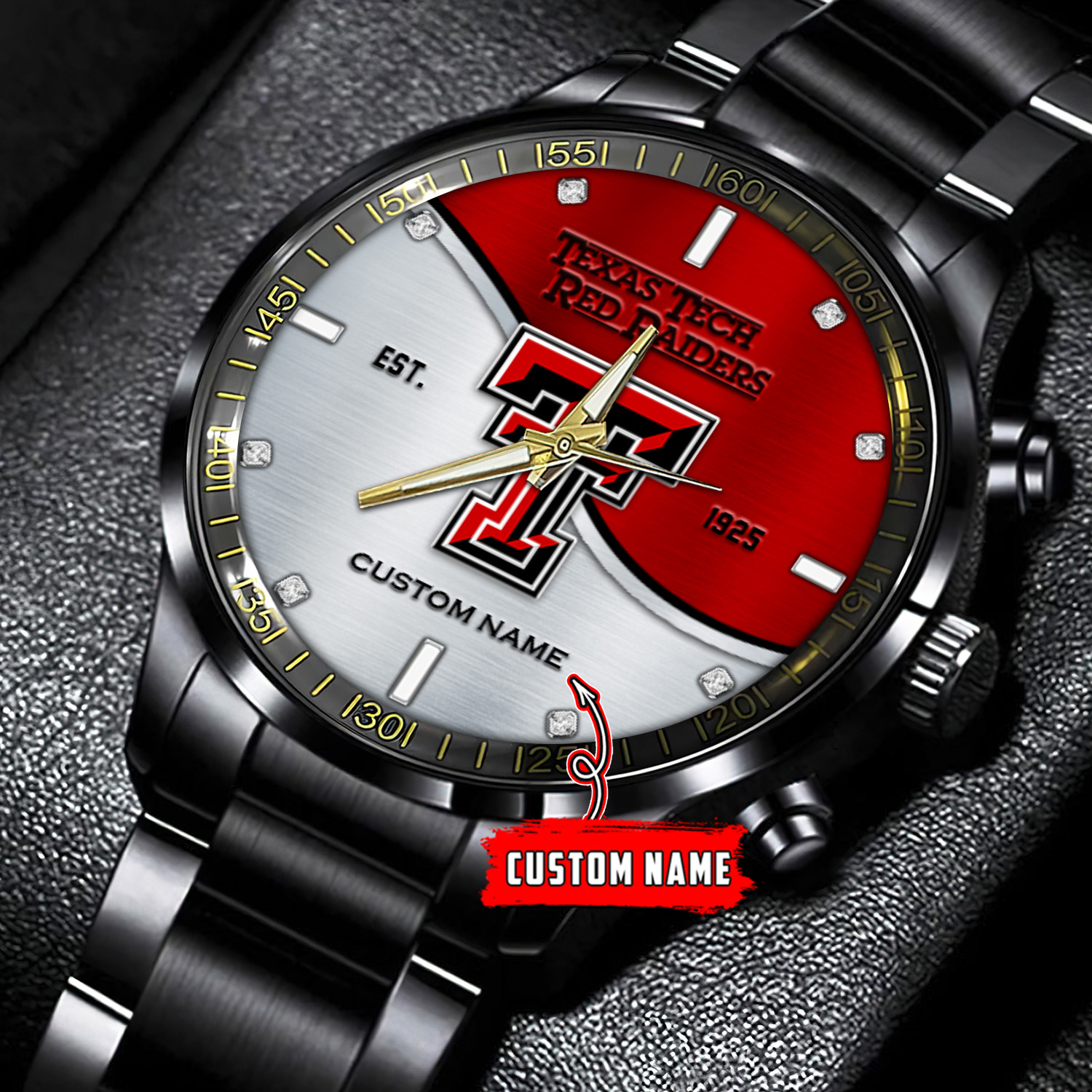 jwfancy texas tech red raiders ncaa personalized black stainless steel watch gift for fans lwapm