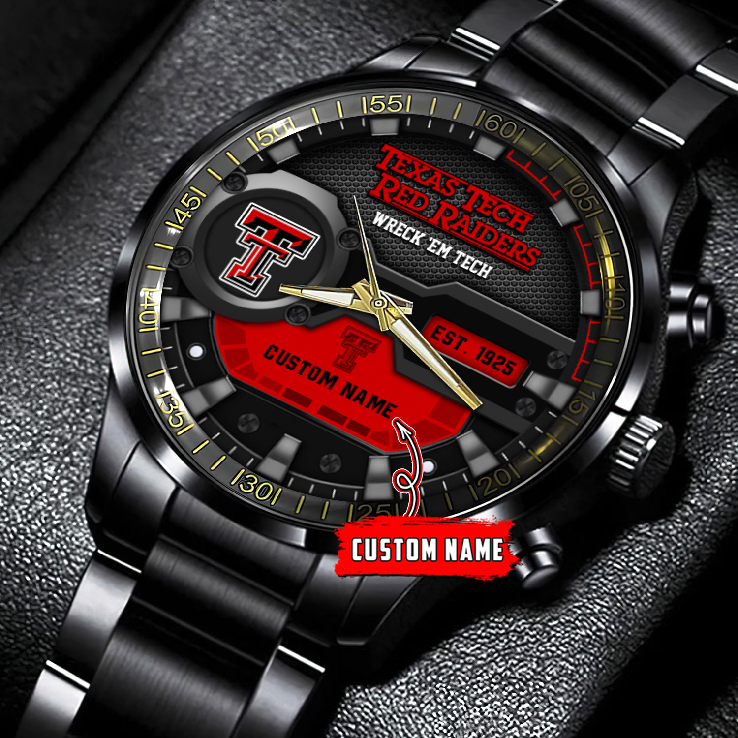 jwfancy texas tech red raiders ncaa personalized black stainless steel watch gift for fans o5yzm