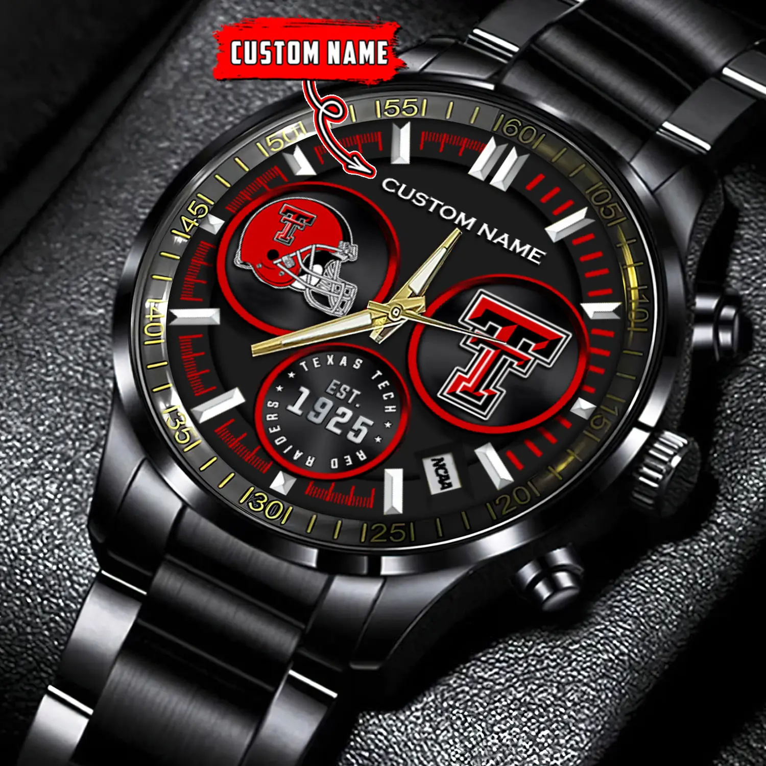 jwfancy texas tech red raiders ncaa personalized black stainless steel watch gift for fans orvim