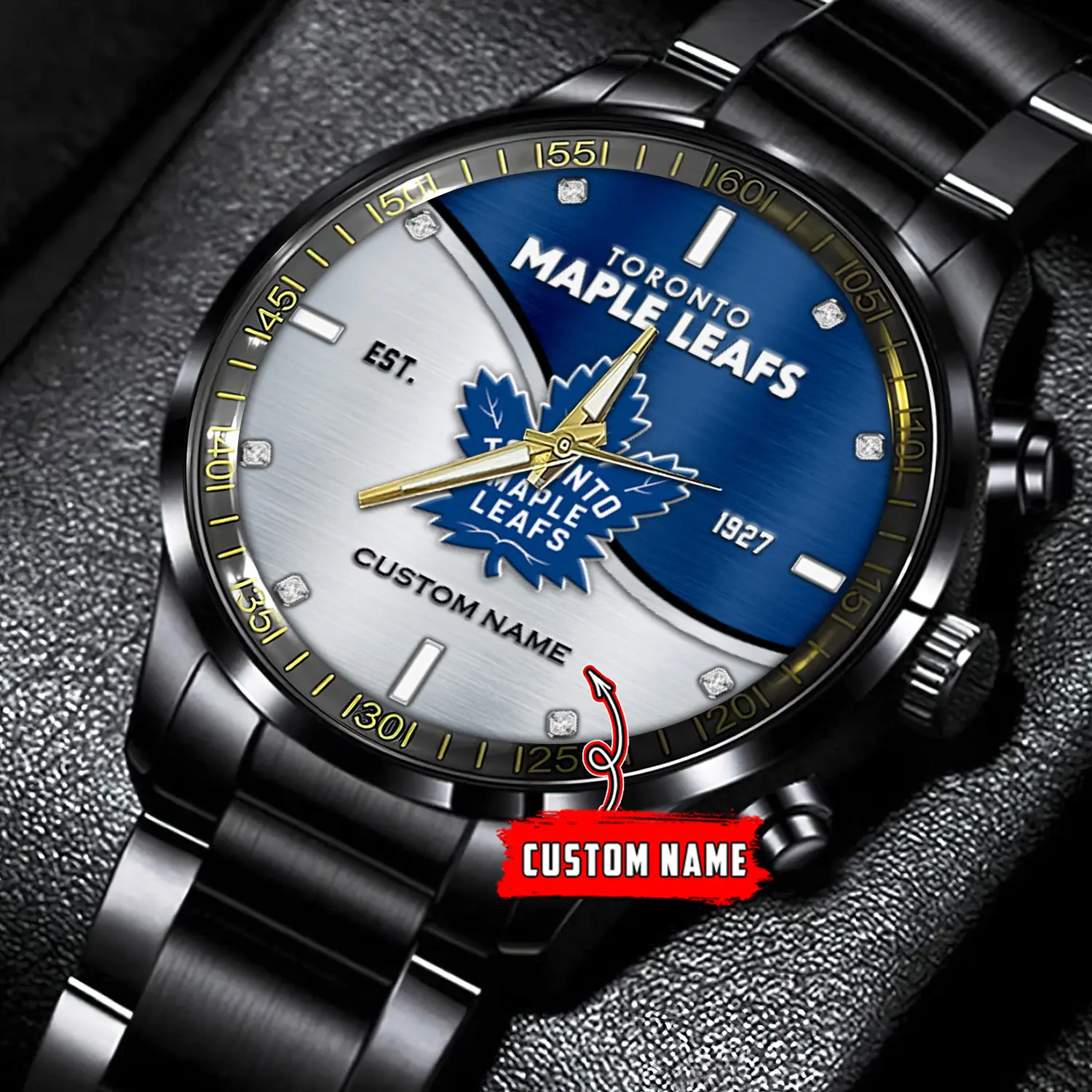 jwfancy toronto maple leafs nhl personalized black stainless steel watch gift for fans sq232