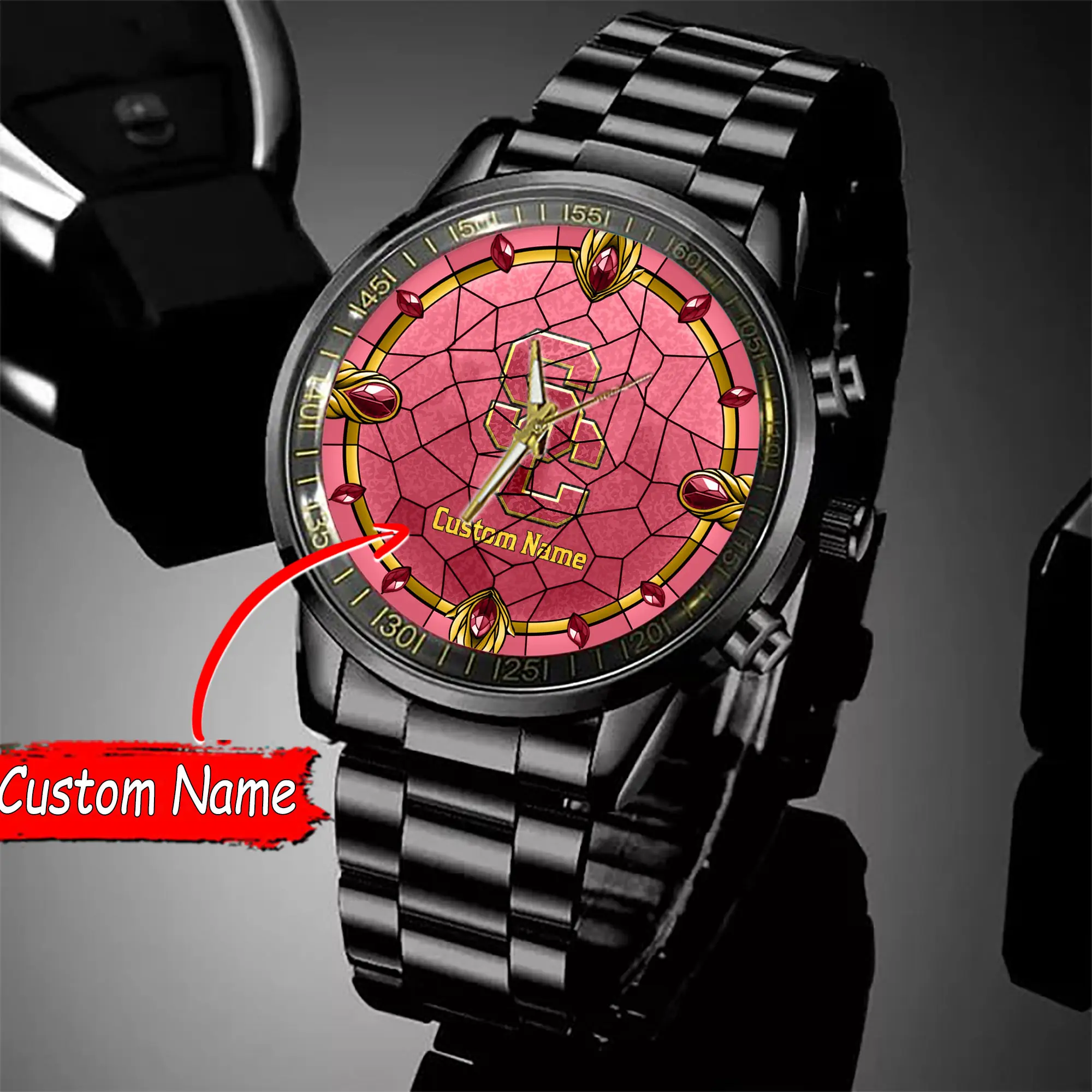 jwfancy usc trojans ncaa personalized black stainless steel watch gift for fan e6xmm