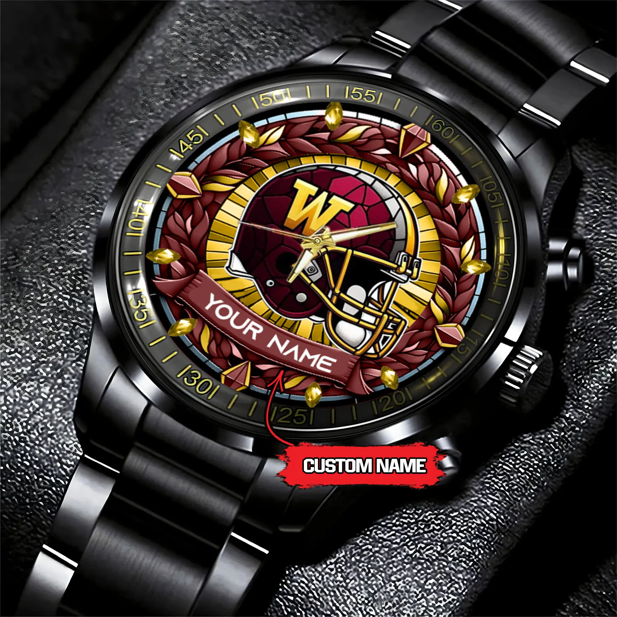 jwfancy washington commanders nfl personalized black stainless steel watch gift for fan wmqr0
