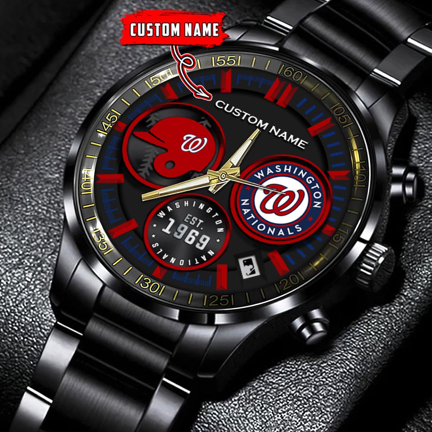 jwfancy washington nationals mlb personalized black stainless steel watch for fan tpi9s