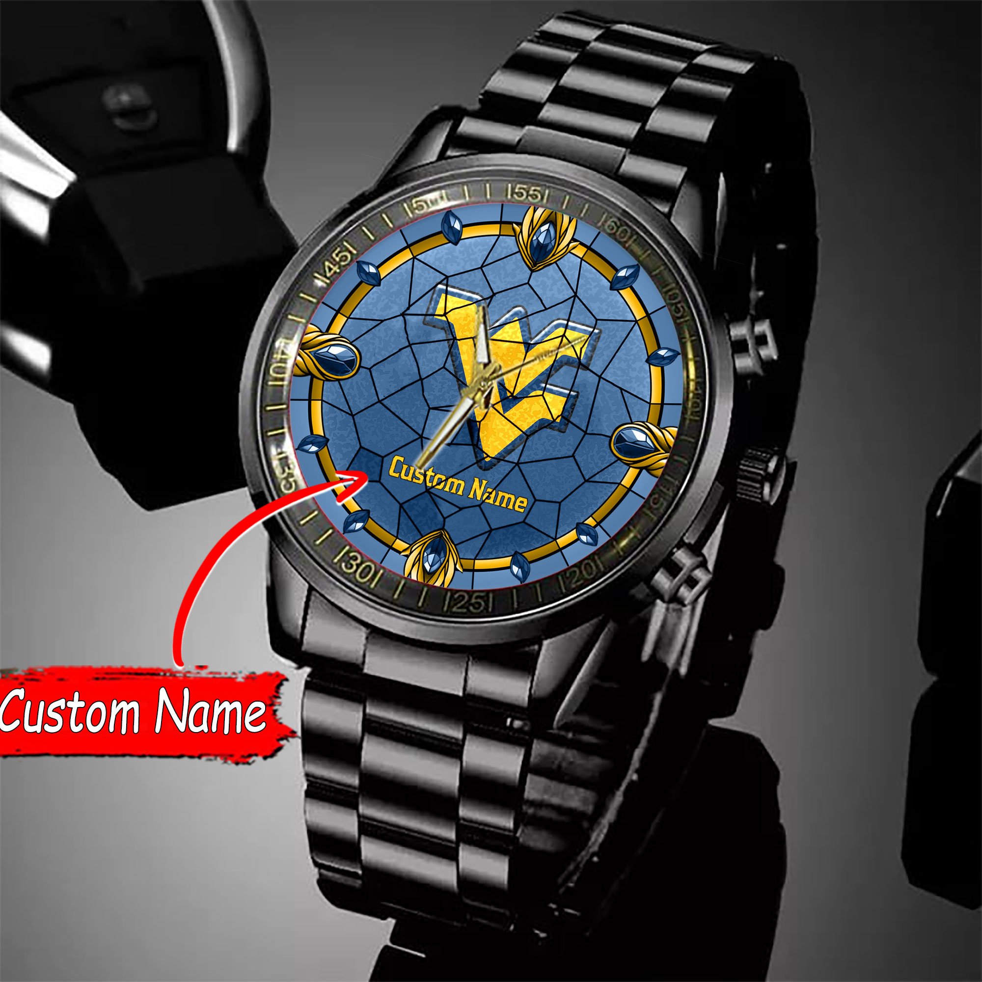jwfancy west virginia mountaineers ncaa personalized black stainless steel watch gift for fan sthbp