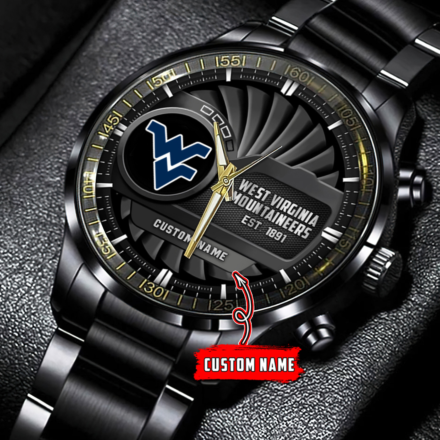 jwfancy west virginia mountaineers ncaa personalized black stainless steel watch gift for fans mnk9v