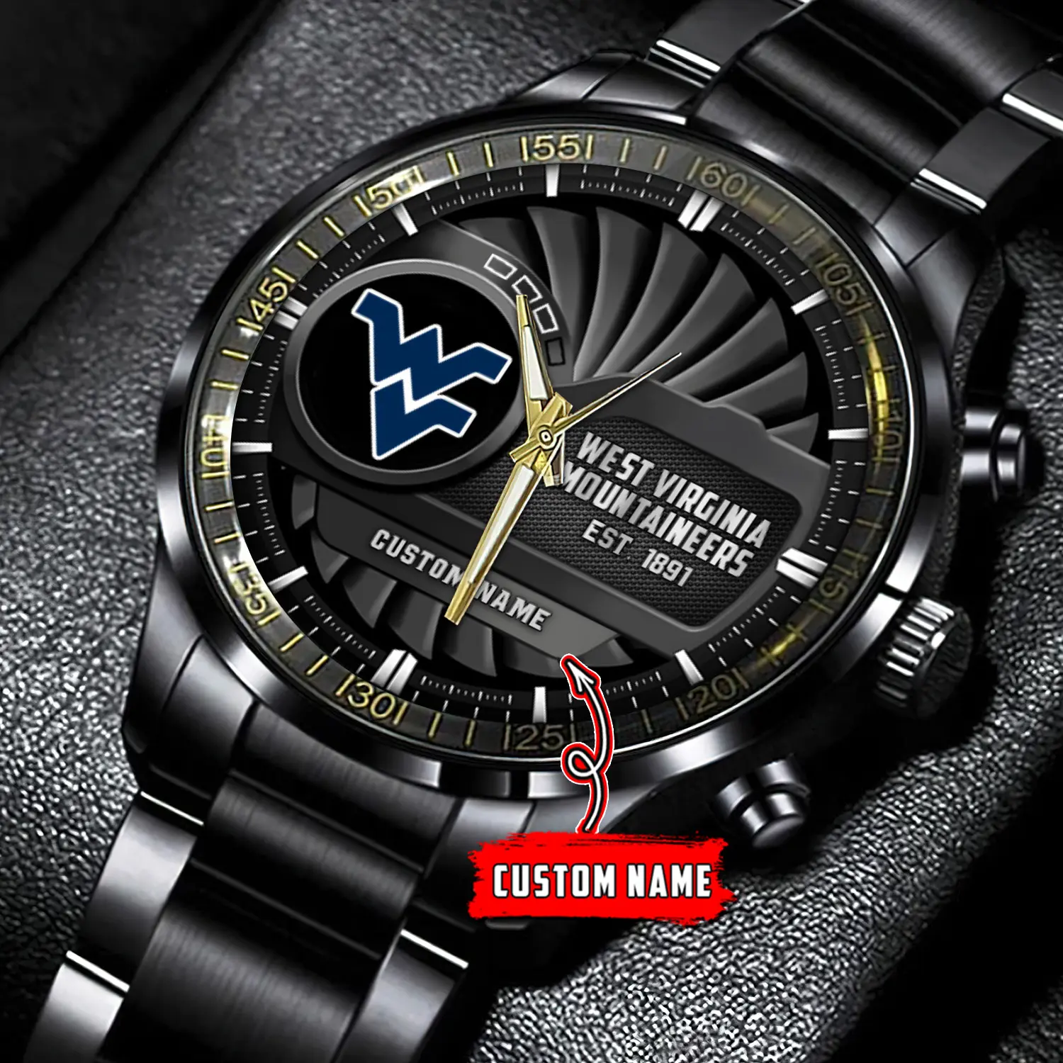 jwfancy west virginia mountaineers ncaa personalized black stainless steel watch gift for fans mnk9v