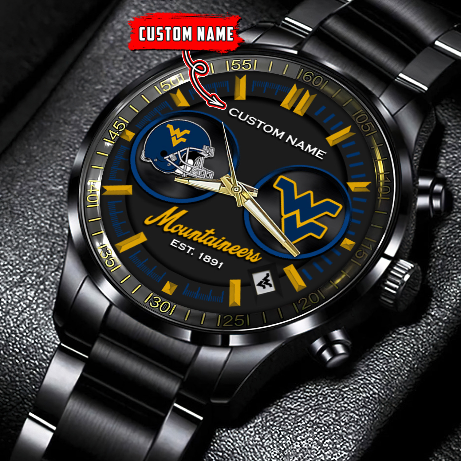 jwfancy west virginia mountaineers ncaa personalized black stainless steel watch gift for fans o8ofj