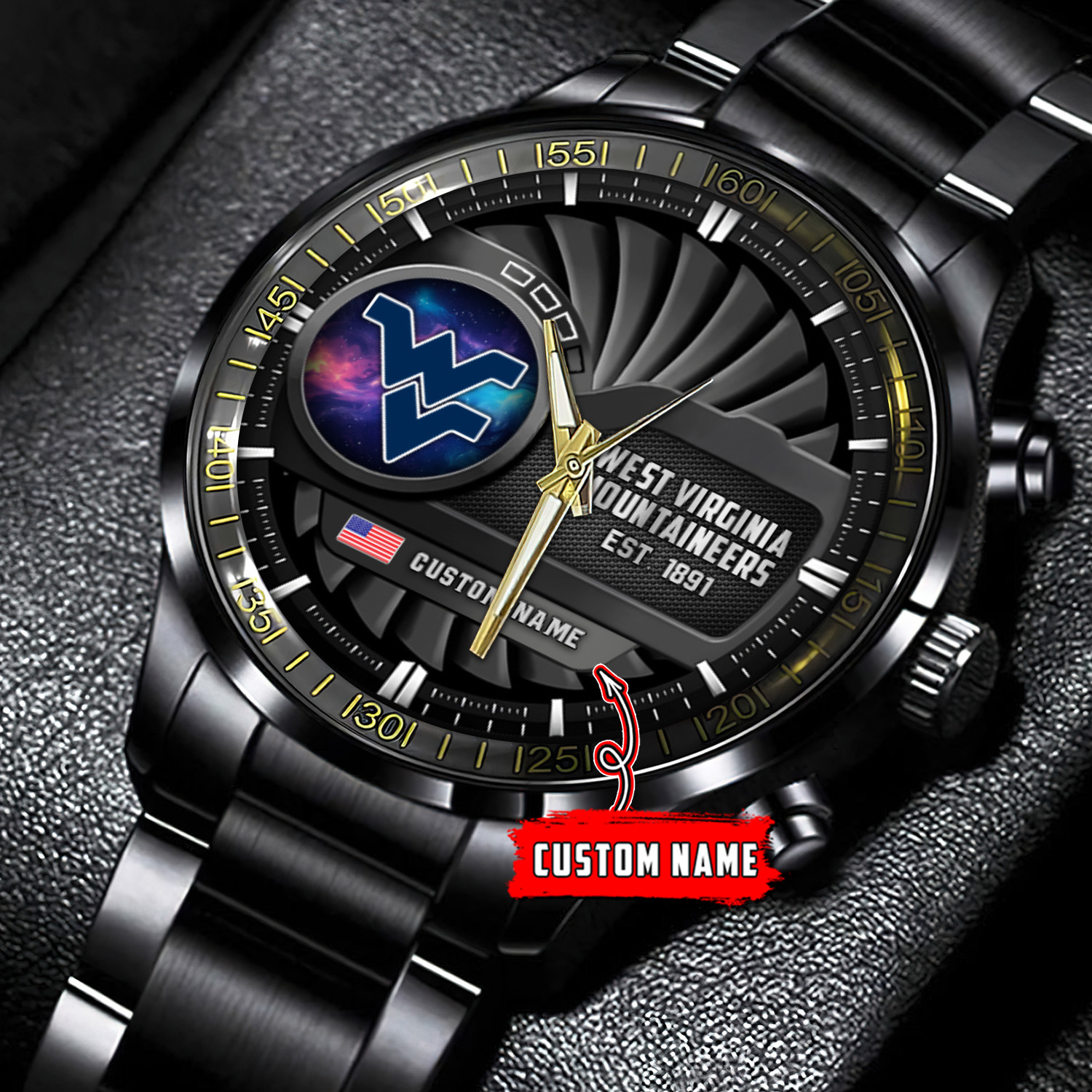 jwfancy west virginia mountaineers ncaa personalized black stainless steel watch gift for fans wjmdp
