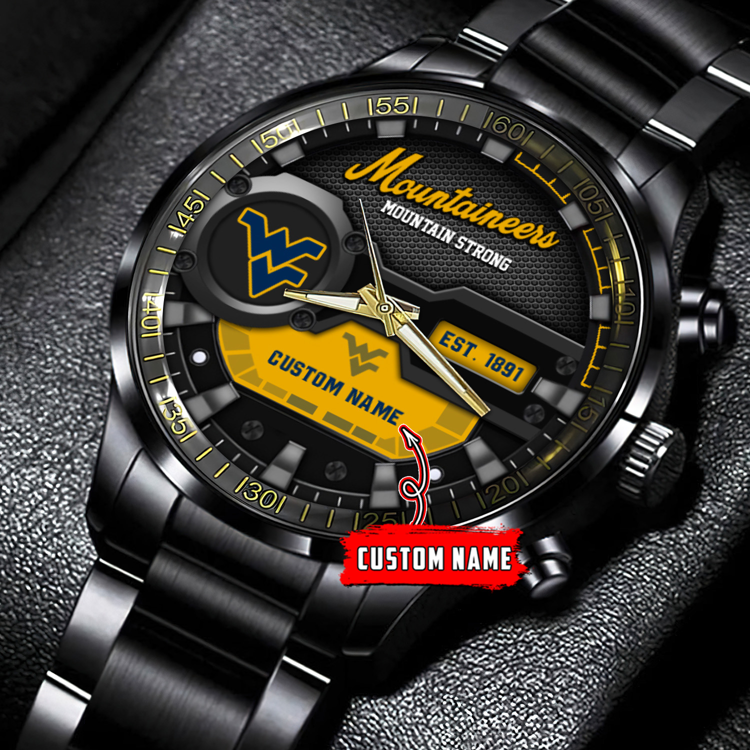 jwfancy west virginia mountaineers ncaa personalized black stainless steel watch gift for fans ybk2a