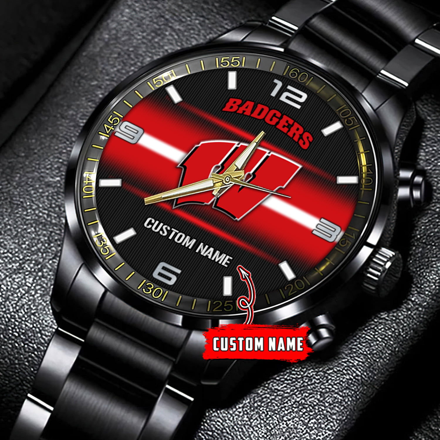 jwfancy wisconsin badgers ncaa personalized black stainless steel watch gift for fans 4xhnp