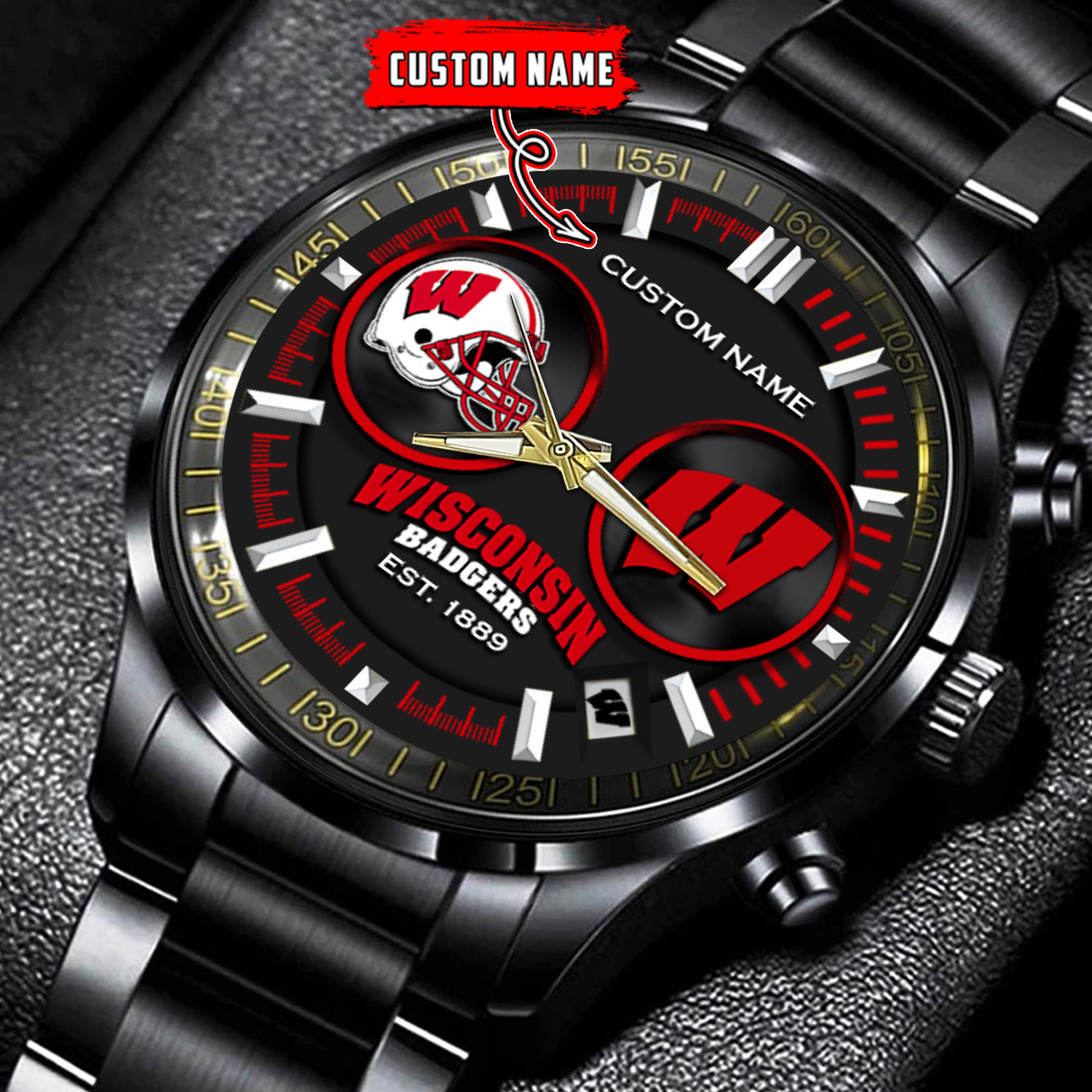 jwfancy wisconsin badgers ncaa personalized black stainless steel watch gift for fans mio8s
