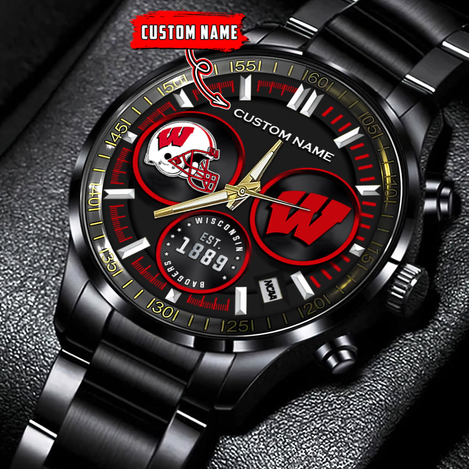 jwfancy wisconsin badgers ncaa personalized black stainless steel watch gift for fans svjea