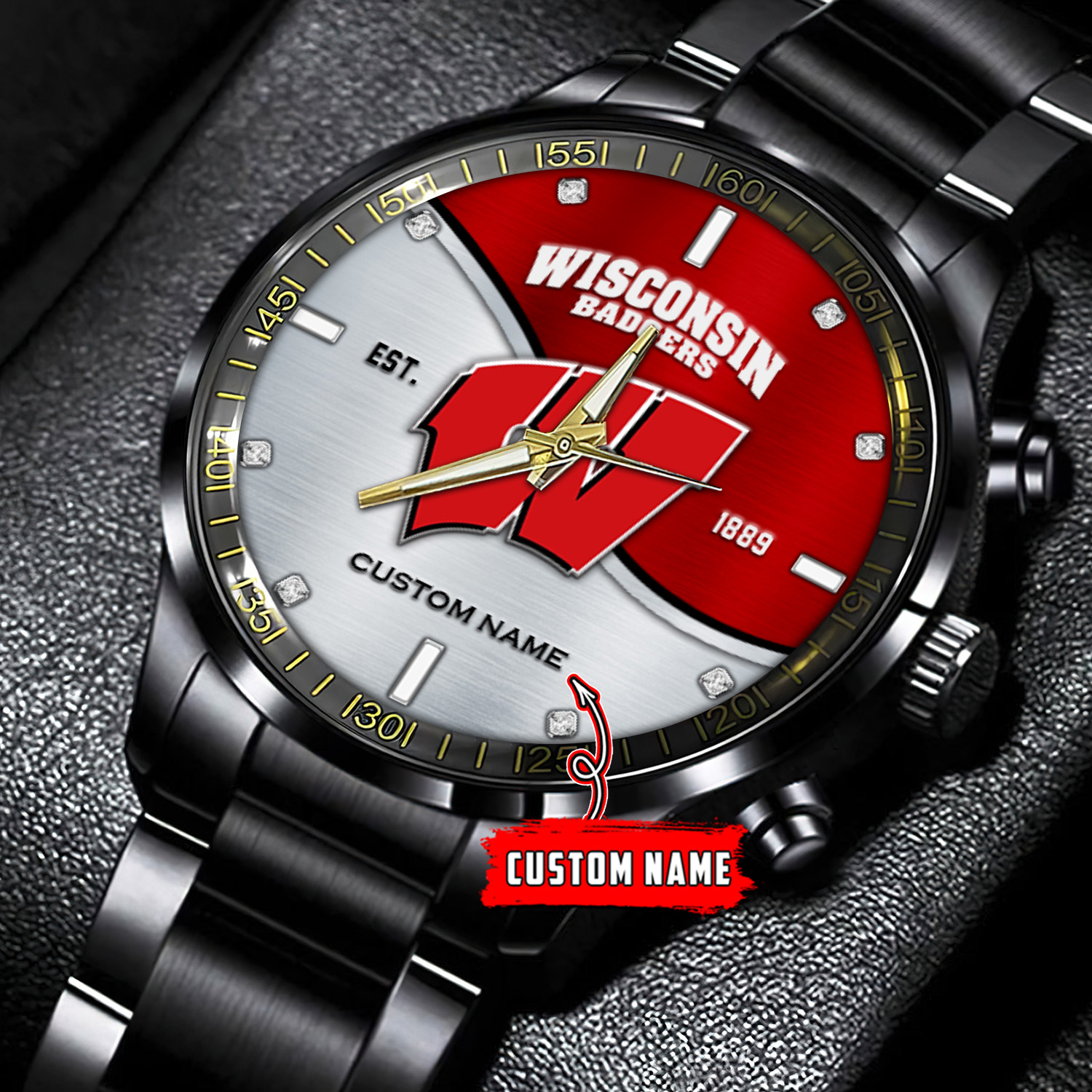 jwfancy wisconsin badgers ncaa personalized black stainless steel watch gift for fans vasuj