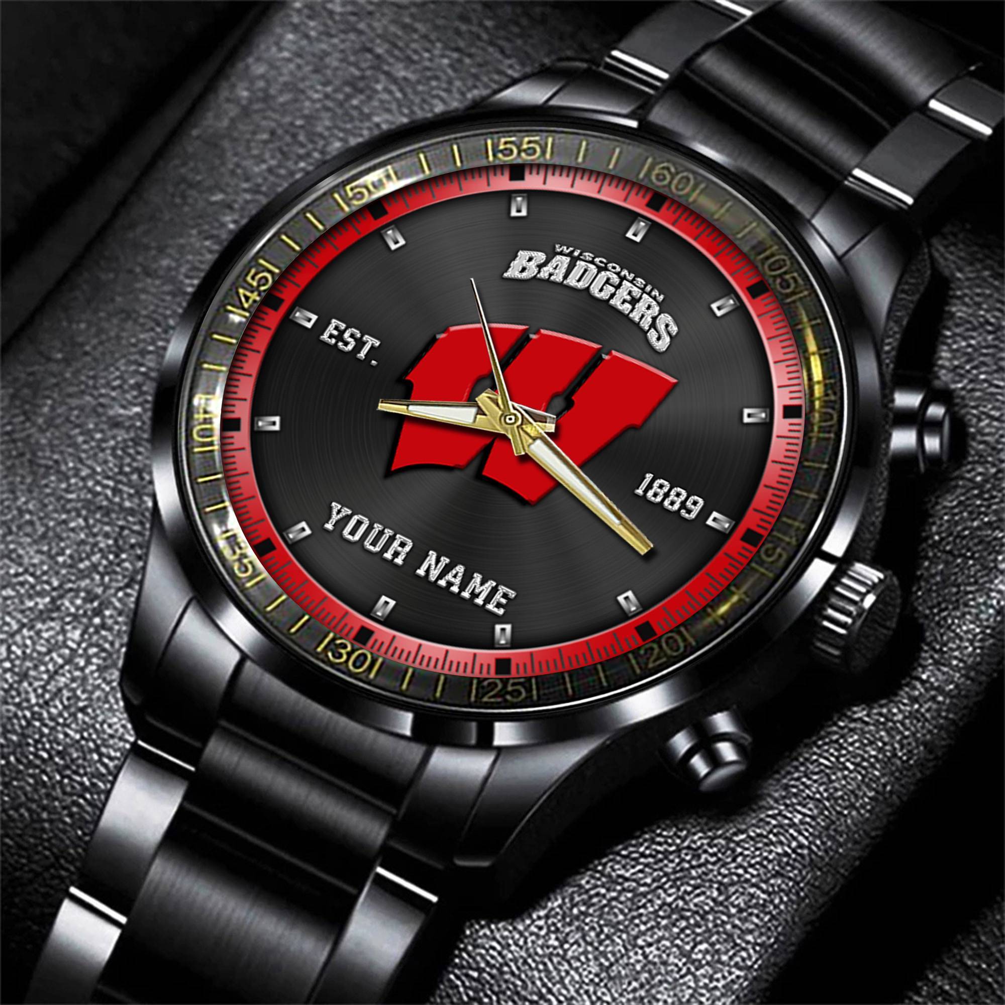 jwfancy wisconsin badgers ncaa personalized black style hand watch gifts for fan gdxcv