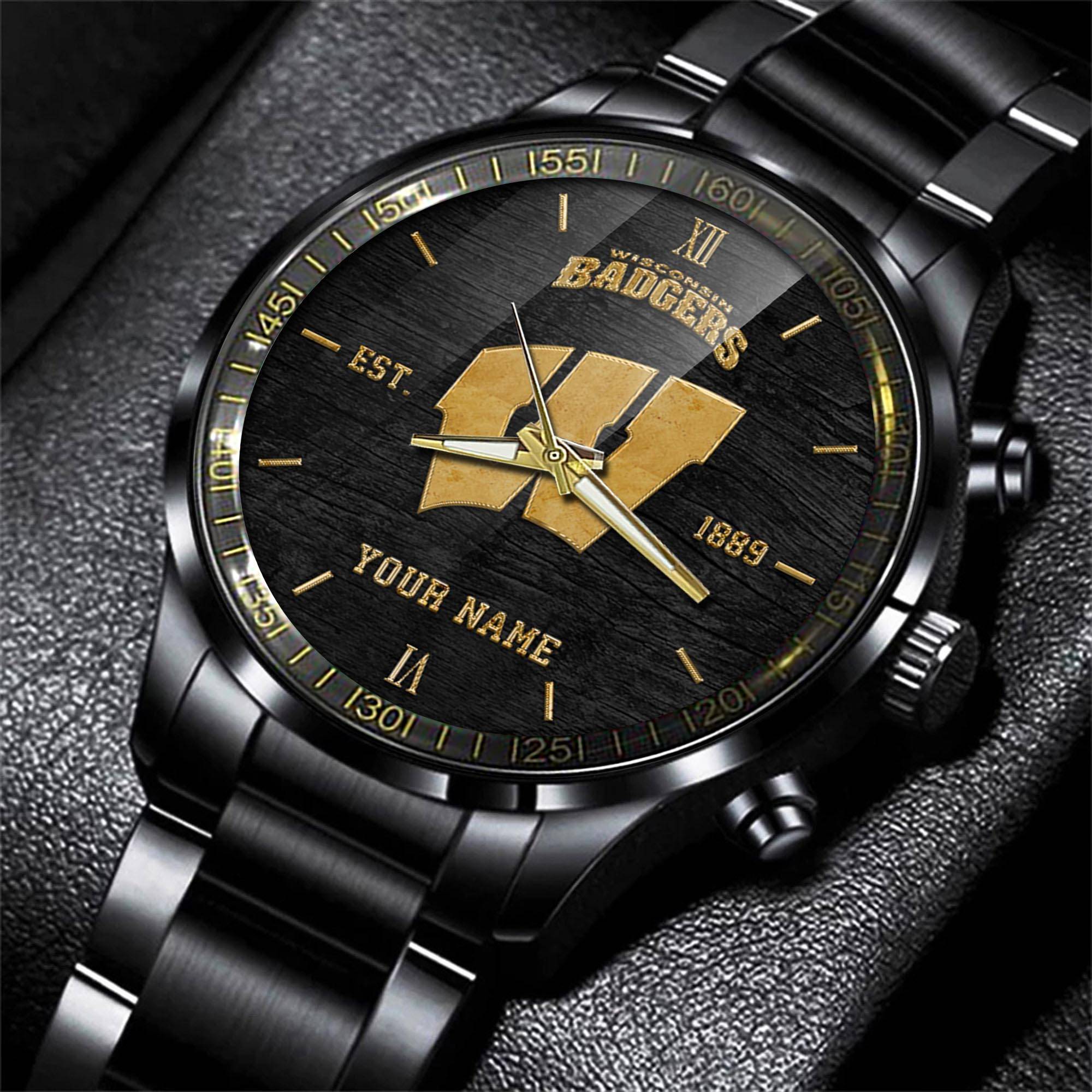 jwfancy wisconsin badgers ncaa personalized black style hand watch gifts for fan pec1o