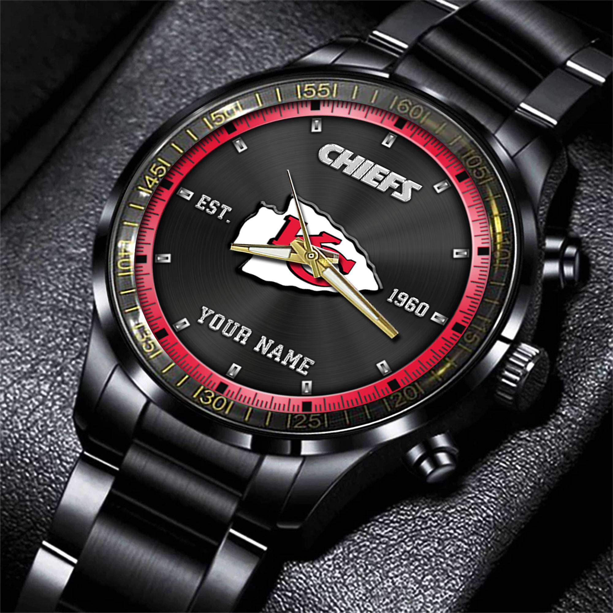 kansas city chiefs nfl personalized black fashion watch gifts for fans rhtxd
