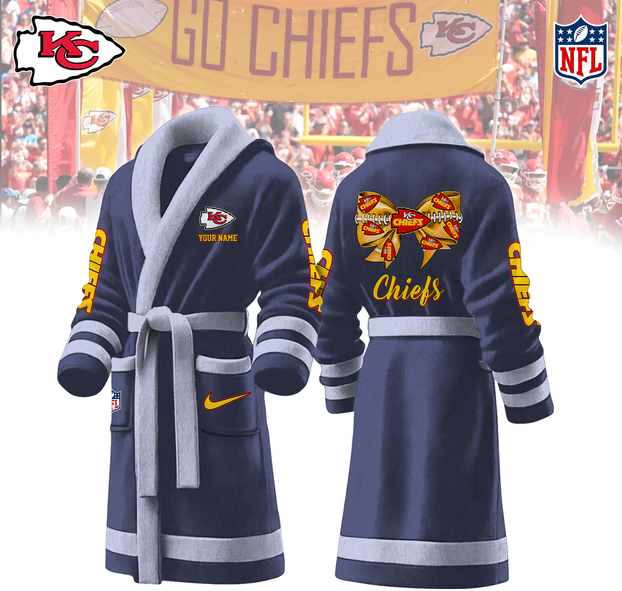 kansas city chiefs nfl personalized fleece bathrobe 1hcnb