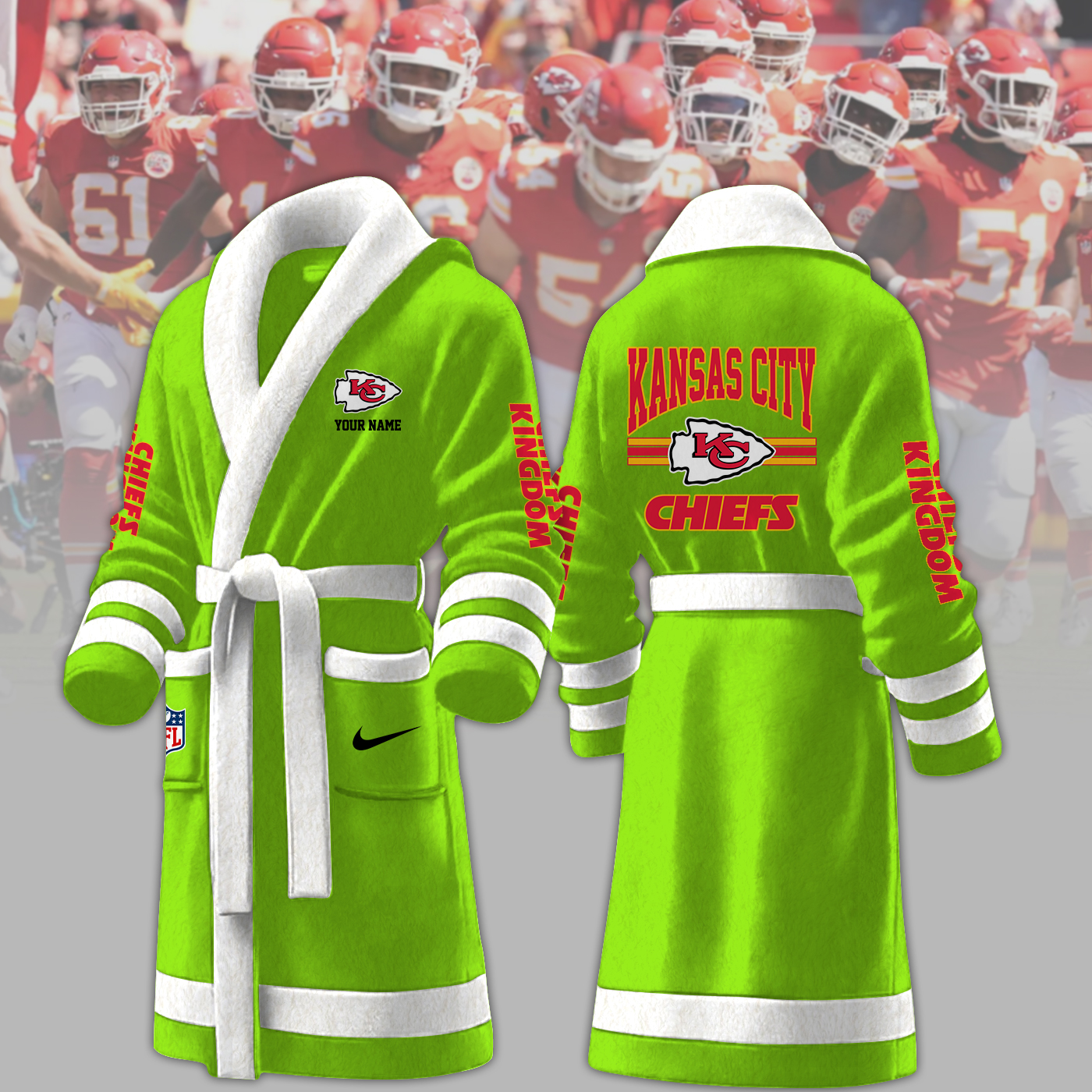 kansas city chiefs nfl personalized fleece bathrobe 87jpf