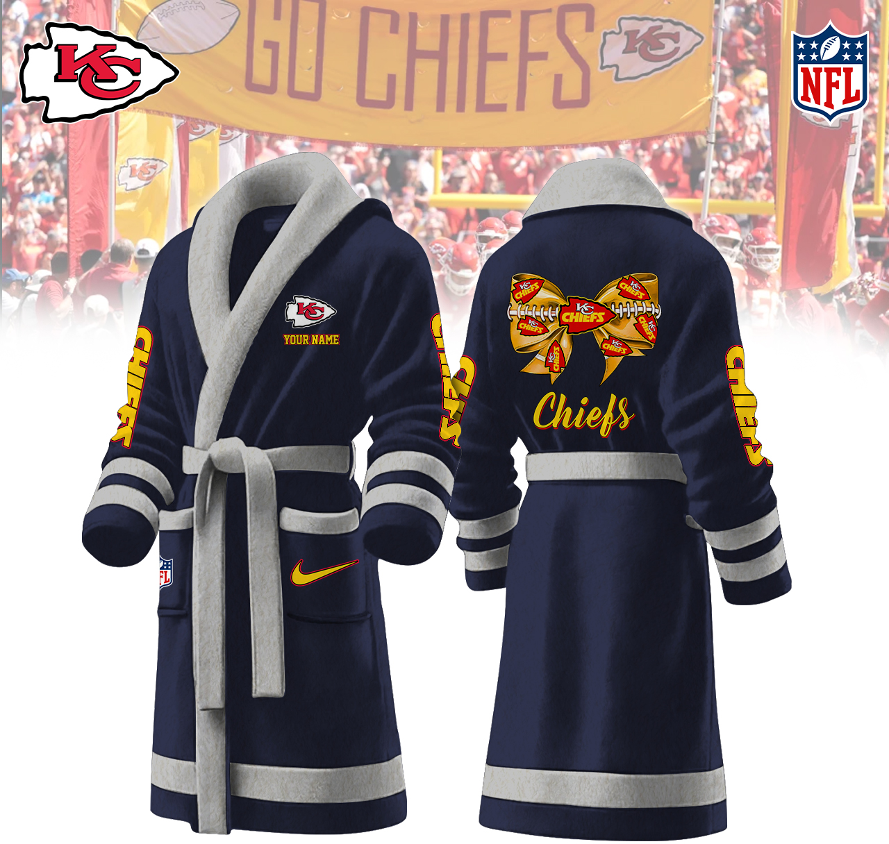 kansas city chiefs nfl personalized fleece bathrobe bkdpl