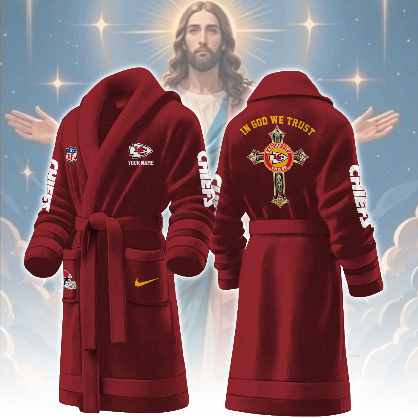 kansas city chiefs nfl personalized fleece bathrobe fbksi