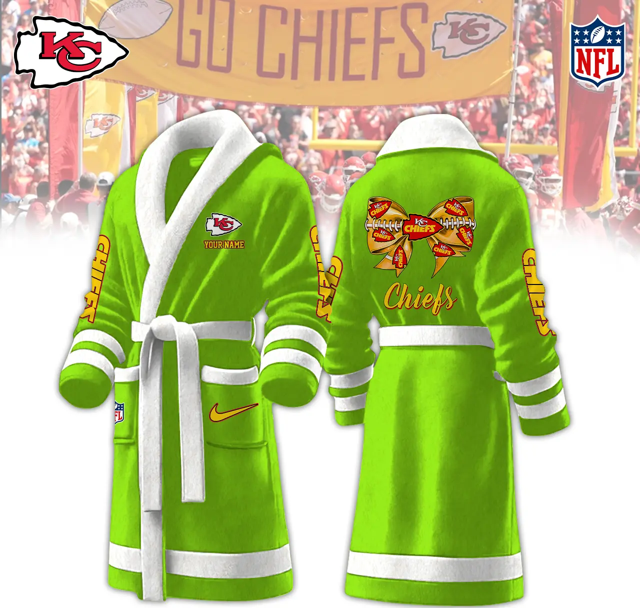 kansas city chiefs nfl personalized fleece bathrobe hrirr