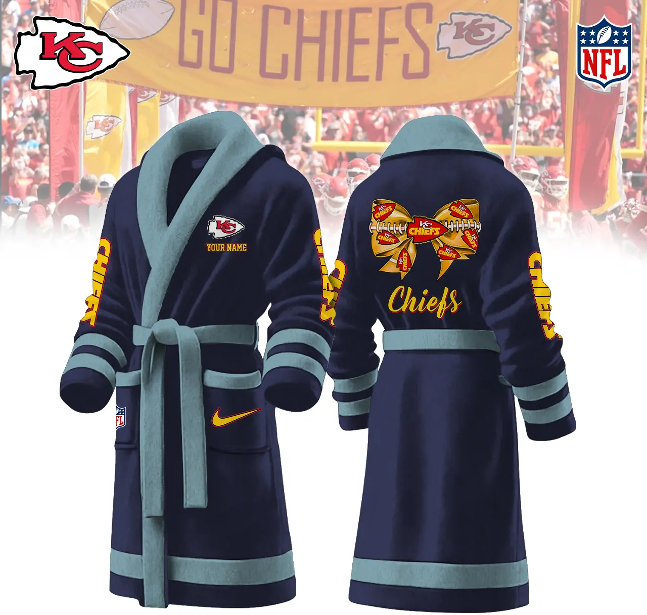 kansas city chiefs nfl personalized fleece bathrobe lsqle