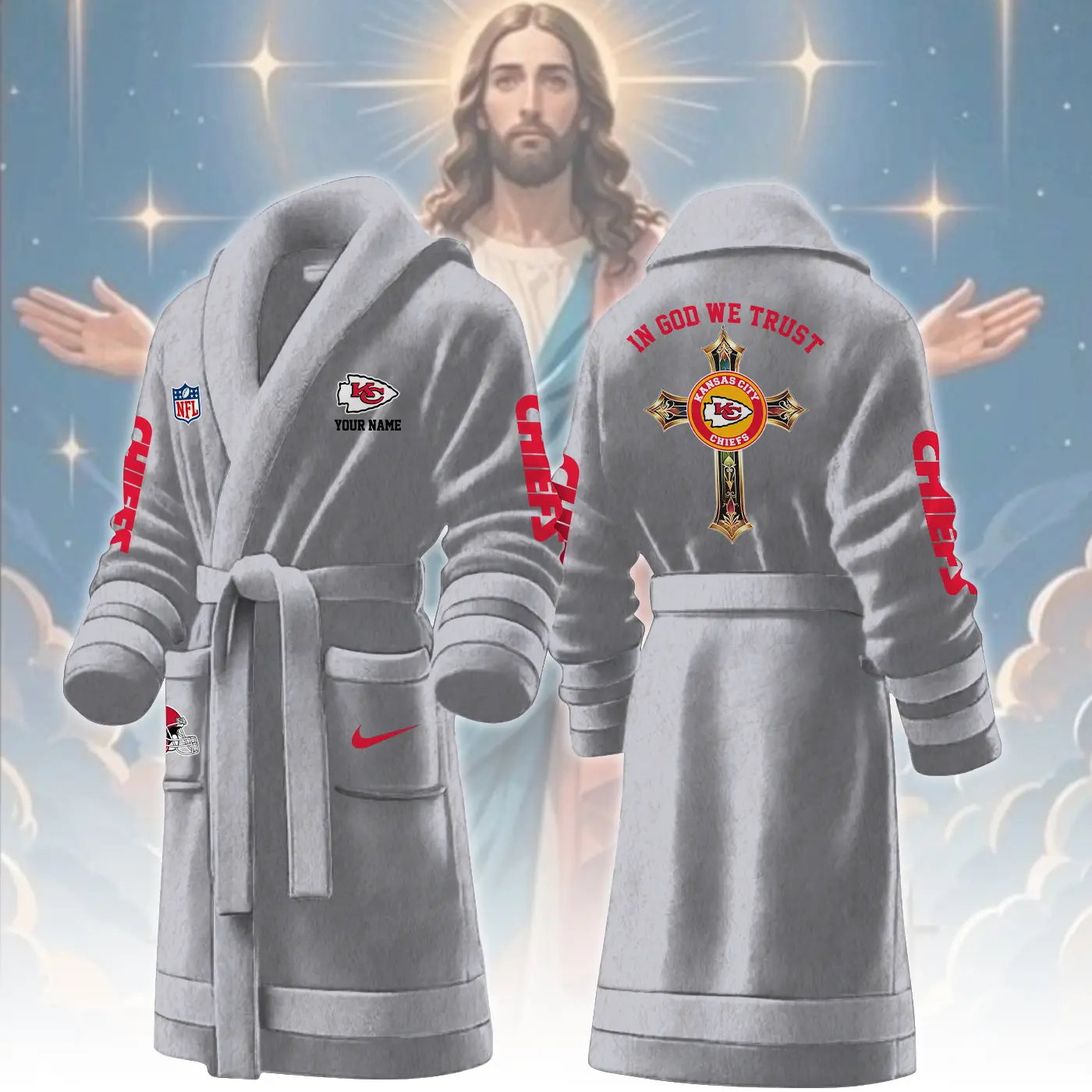 kansas city chiefs nfl personalized fleece bathrobe lyxdf