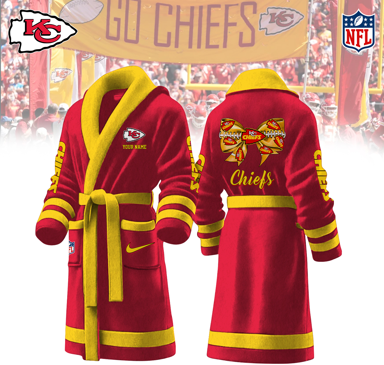 kansas city chiefs nfl personalized fleece bathrobe mz4hs