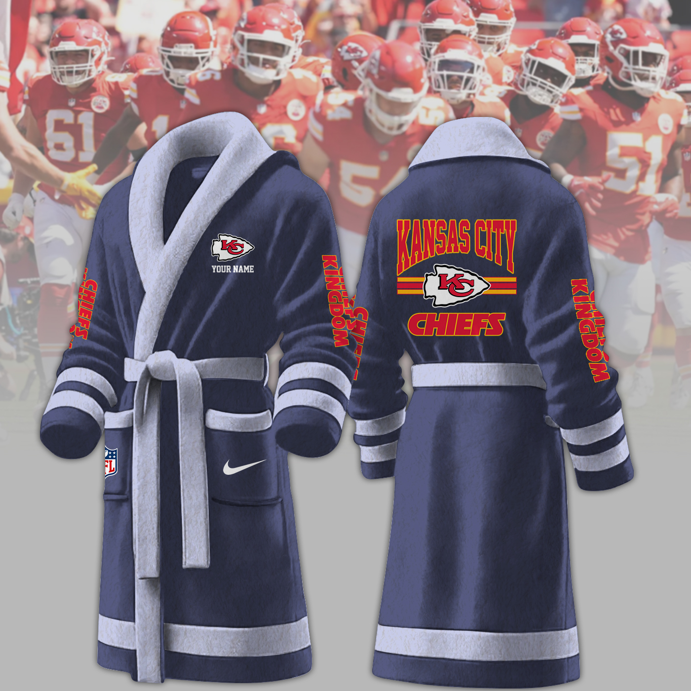 kansas city chiefs nfl personalized fleece bathrobe pil3v