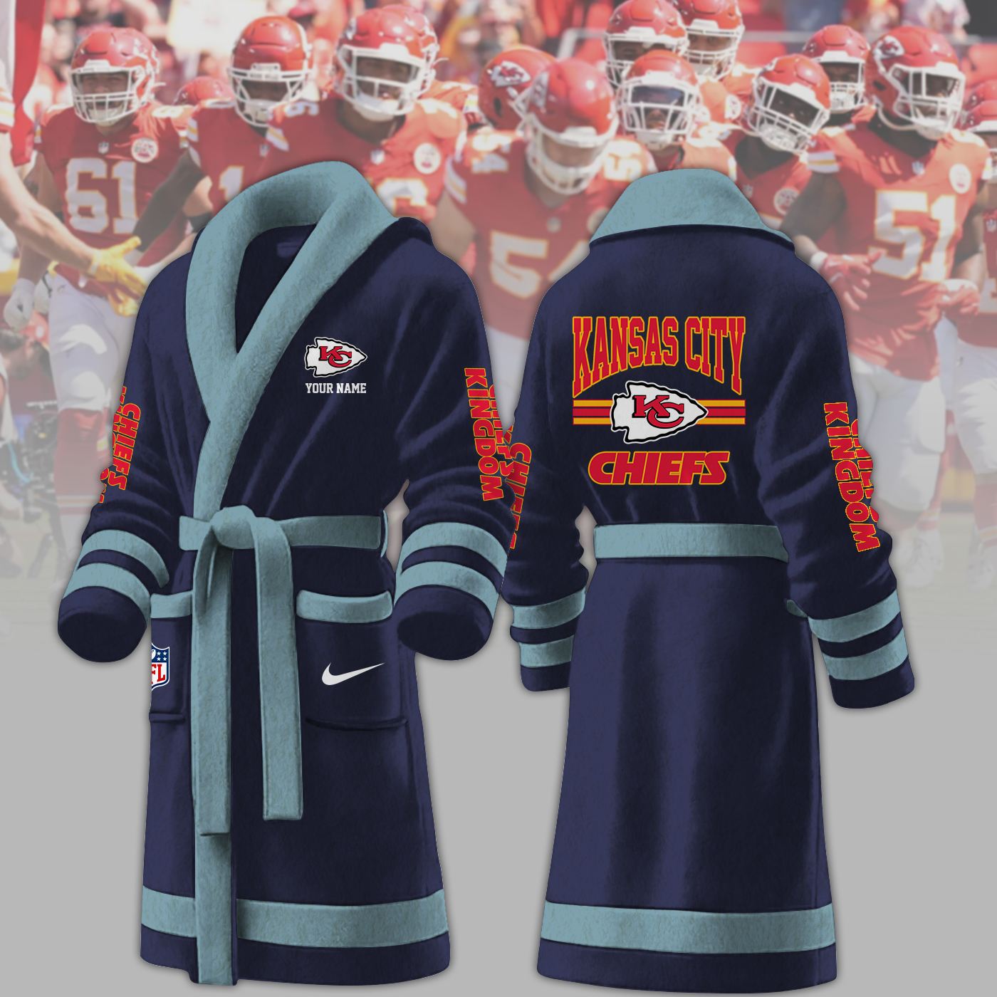 kansas city chiefs nfl personalized fleece bathrobe sgiva