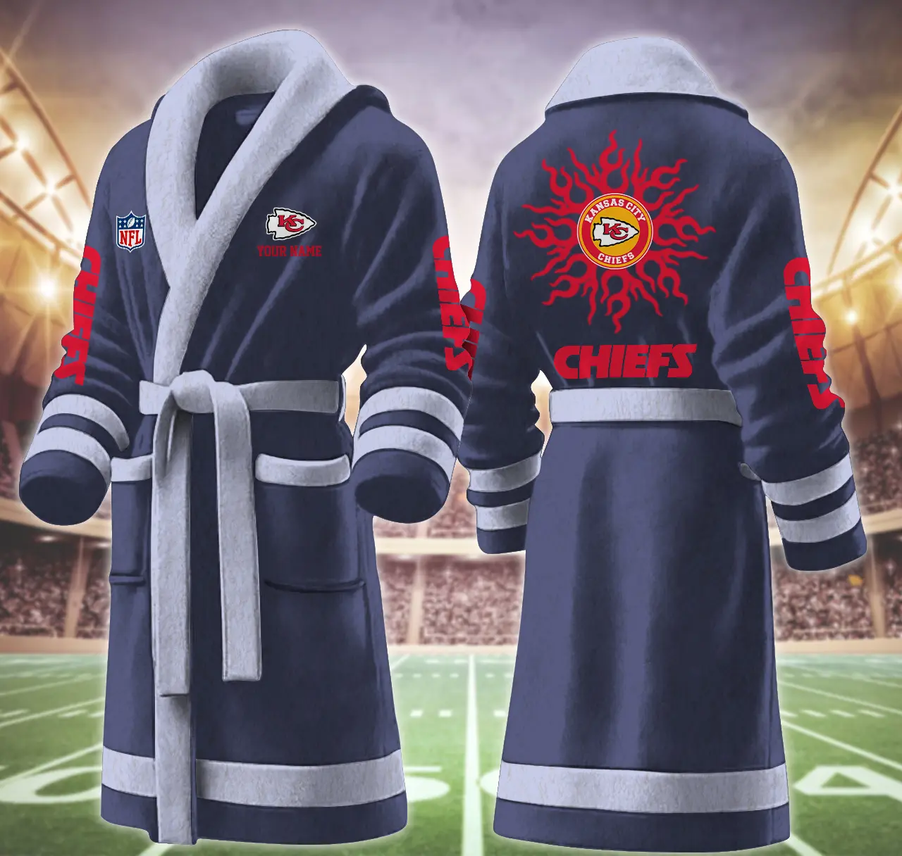 kansas city chiefs nfl personalized fleece bathrobe wkyrs