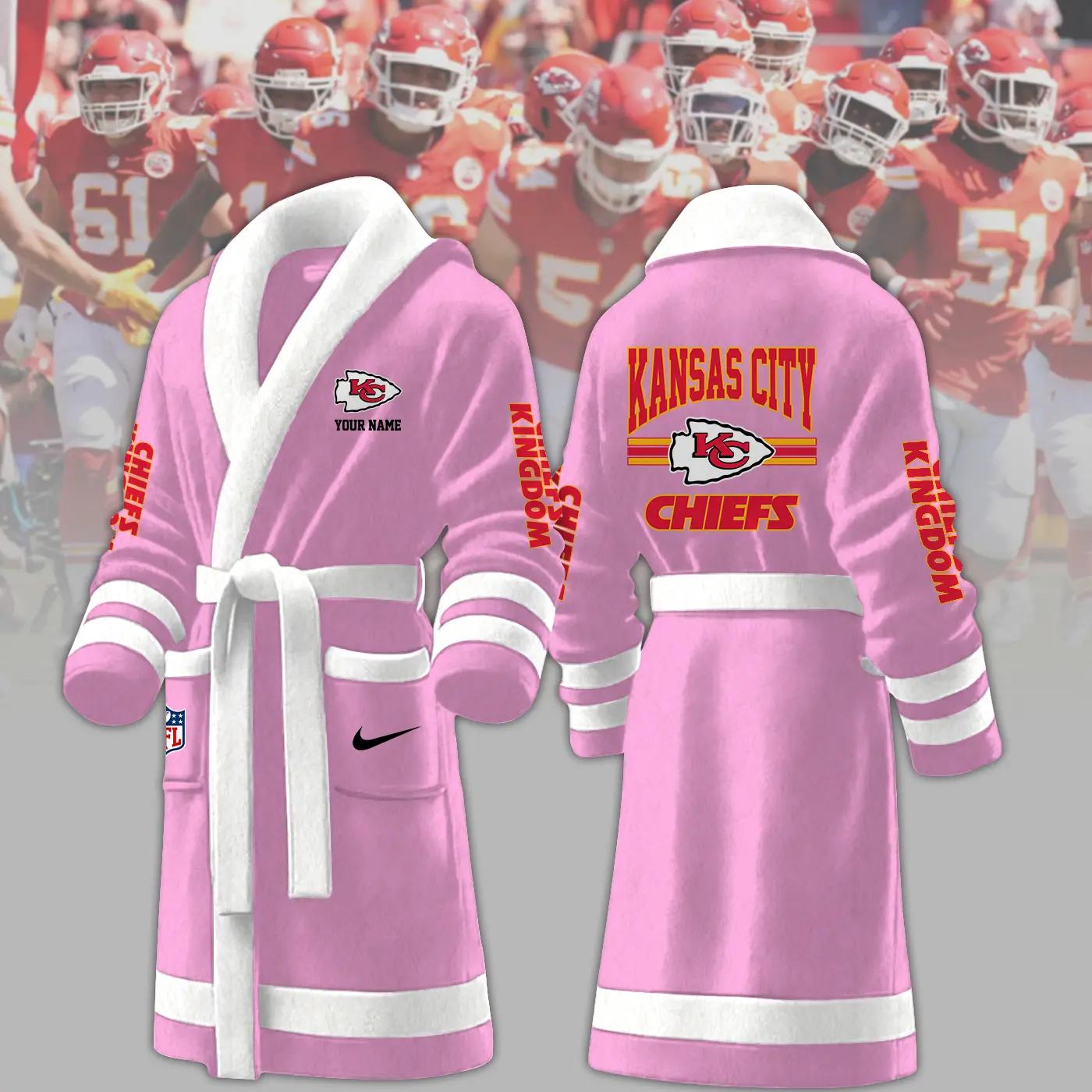 kansas city chiefs nfl personalized fleece bathrobe zenso