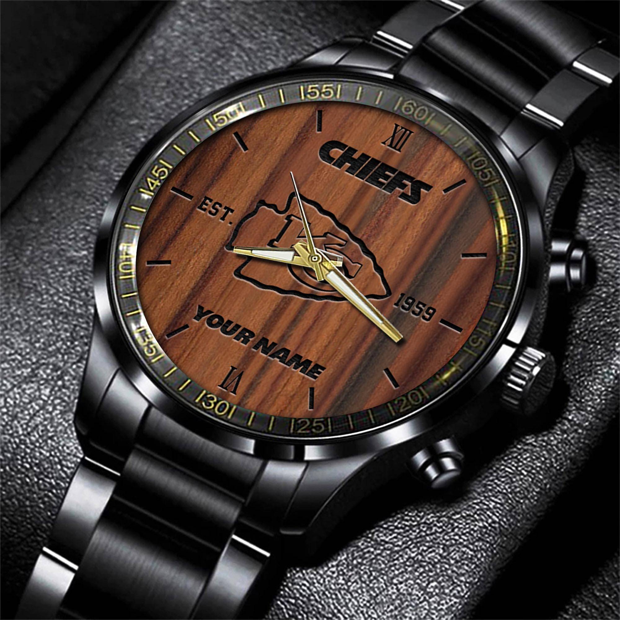 kansas city chiefs nfl personalized sport black watch gifts for fans y3fvu