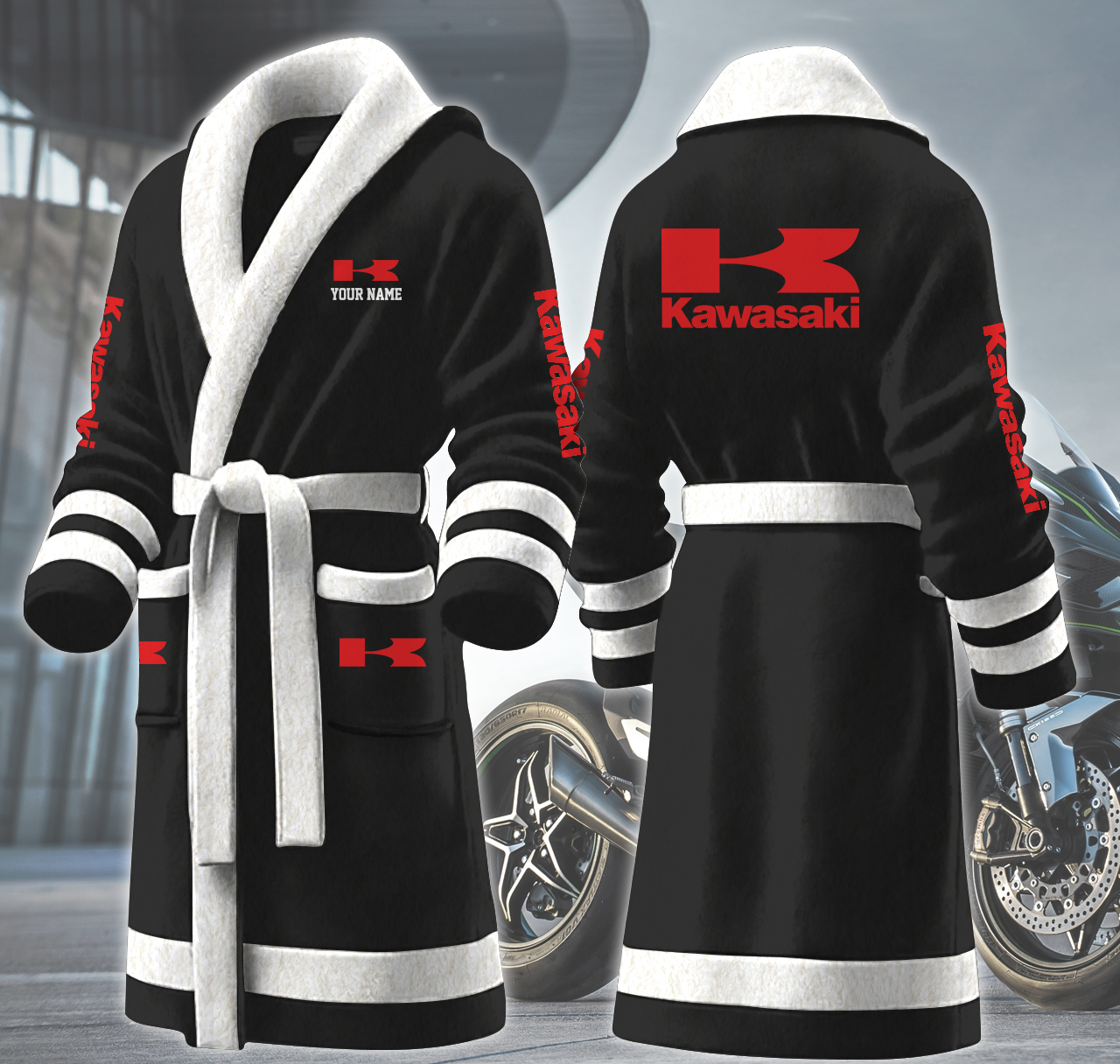 kawasaki motocycles personalized fleece bathrobe 30lwt
